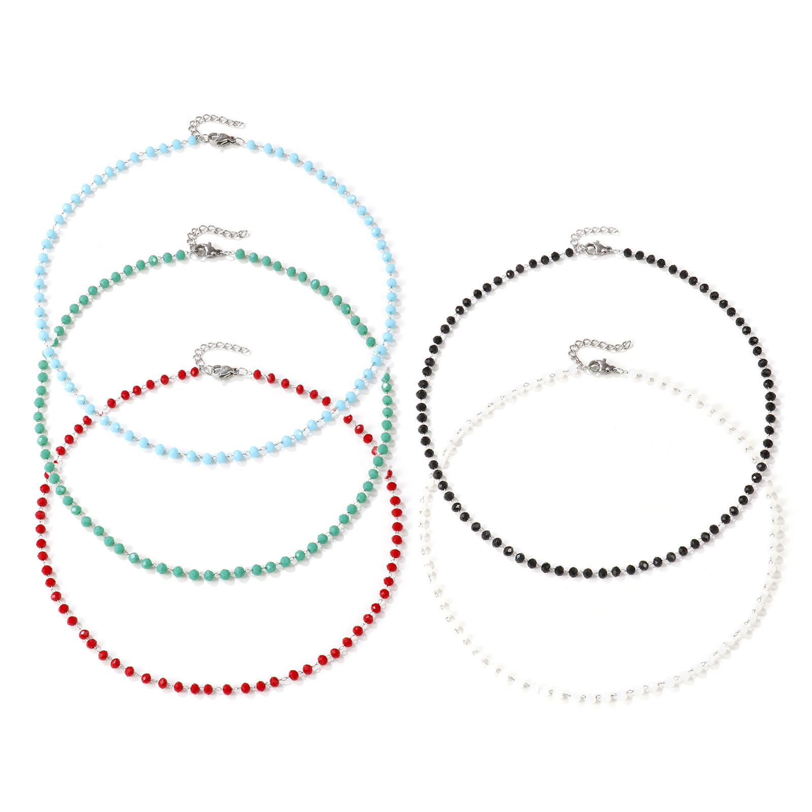 Imagen de Silver Tone Beaded Chain Choker Necklace, 304 Stainless Steel & Quartz Crystal 38cm(15") + 3cm(1.2"), For Women, Faceted, Exquisite Gift, Eco-friendly, 1 Piece