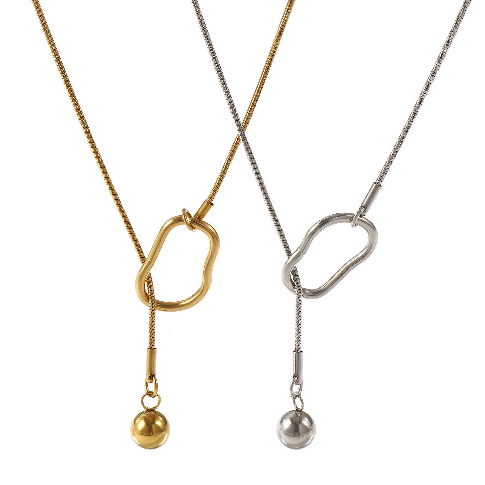Picture of Multicolor Snake Chain Round Y Shaped Lariat Necklace, 304 Stainless Steel 64cm(25.2"), For Women, Stylish Gift, Eco-friendly