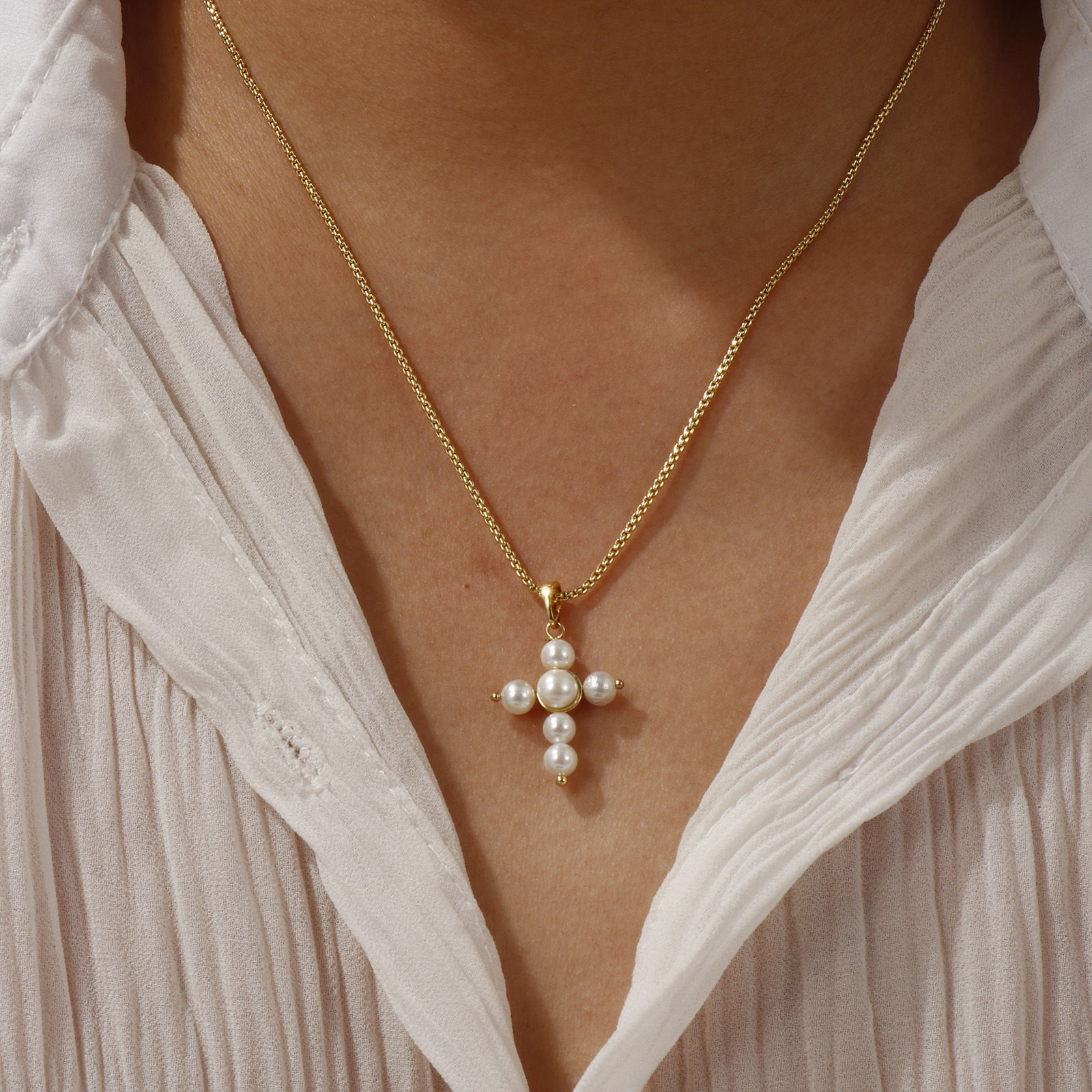 Imagen de 18K Real Gold Plated Pendant Charm Necklace, Brass For Women, White Dainty Gift, Eco-friendly, 1 Piece