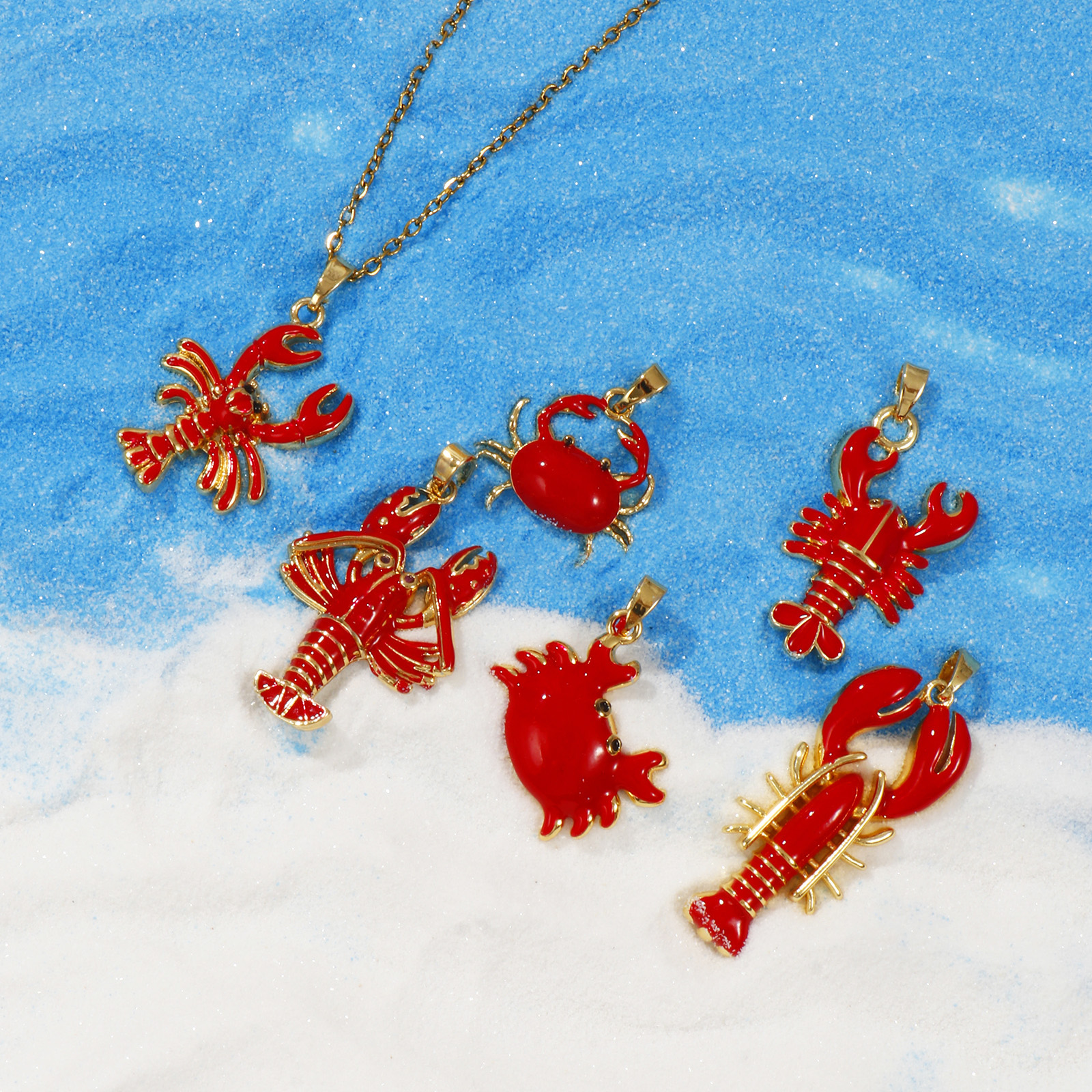 Picture of Brass Ocean Jewelry Pendants 18K Gold Plated Red Enamel