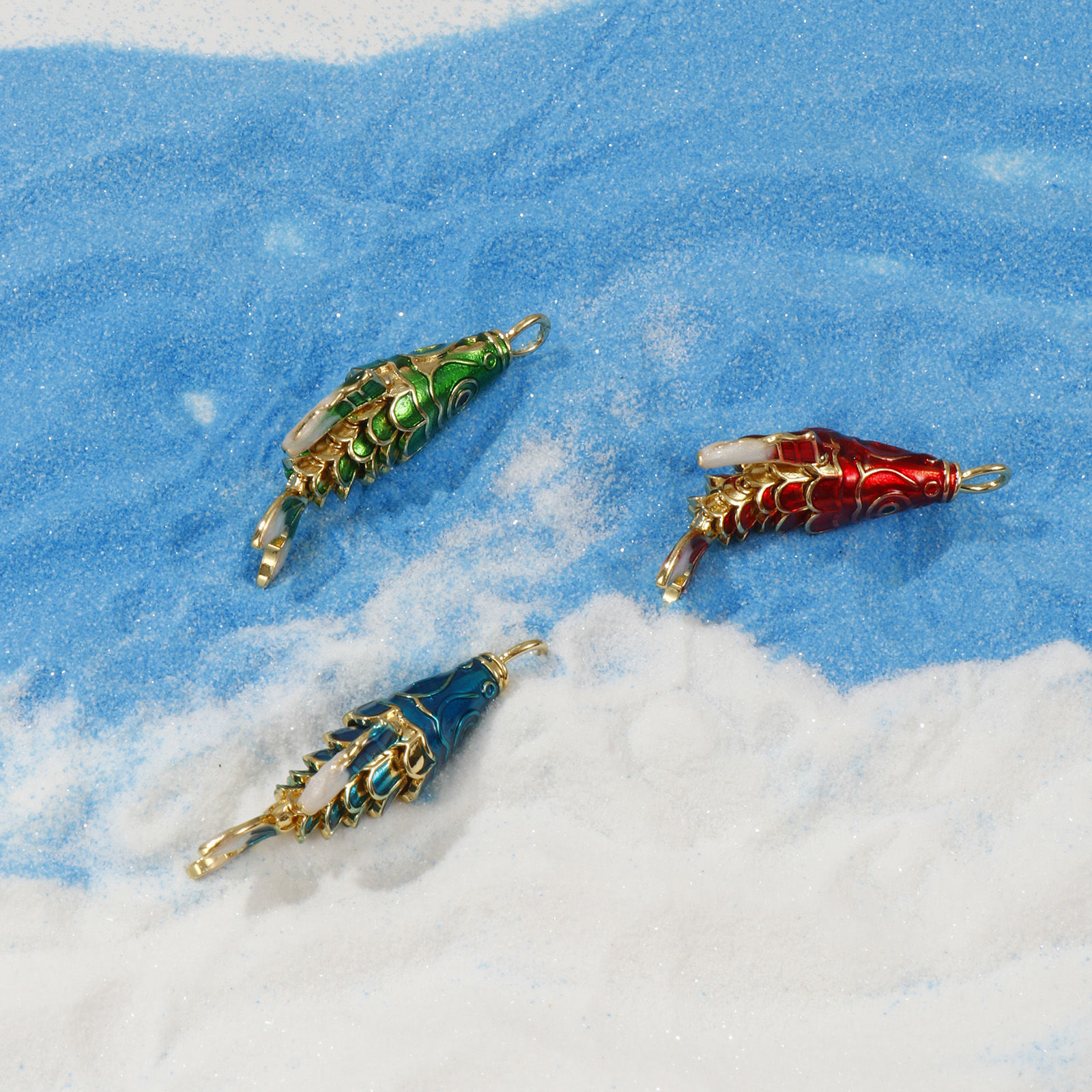 Picture of Brass Ocean Jewelry Pendants 18K Gold Plated Enamel Fish Animal 3D Movable 3.8cm x 1.3cm