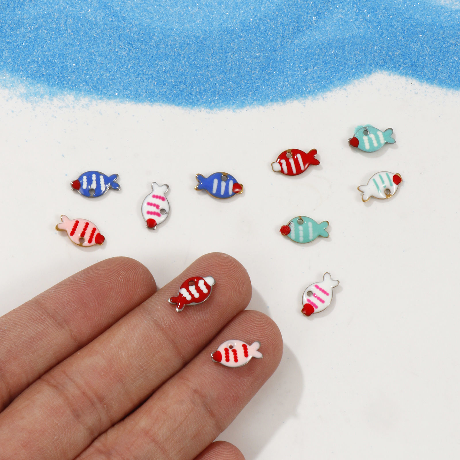 Picture of Eco-friendly 304 Stainless Steel Enamelled Sequins Charms Multicolor Fish Animal Double-sided Enamel 10mm x 6mm