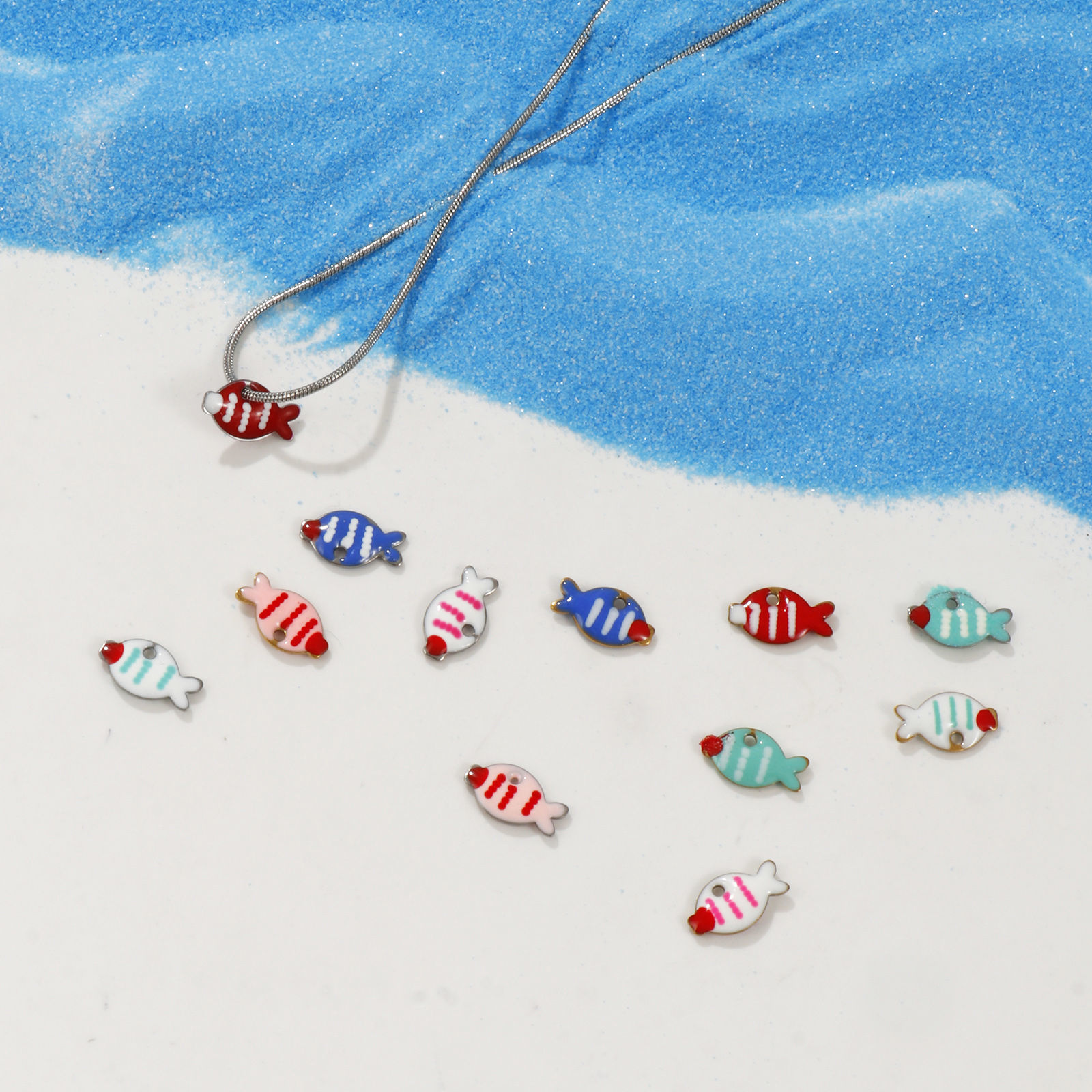 Picture of Eco-friendly 304 Stainless Steel Enamelled Sequins Charms Multicolor Fish Animal Double-sided Enamel 10mm x 6mm