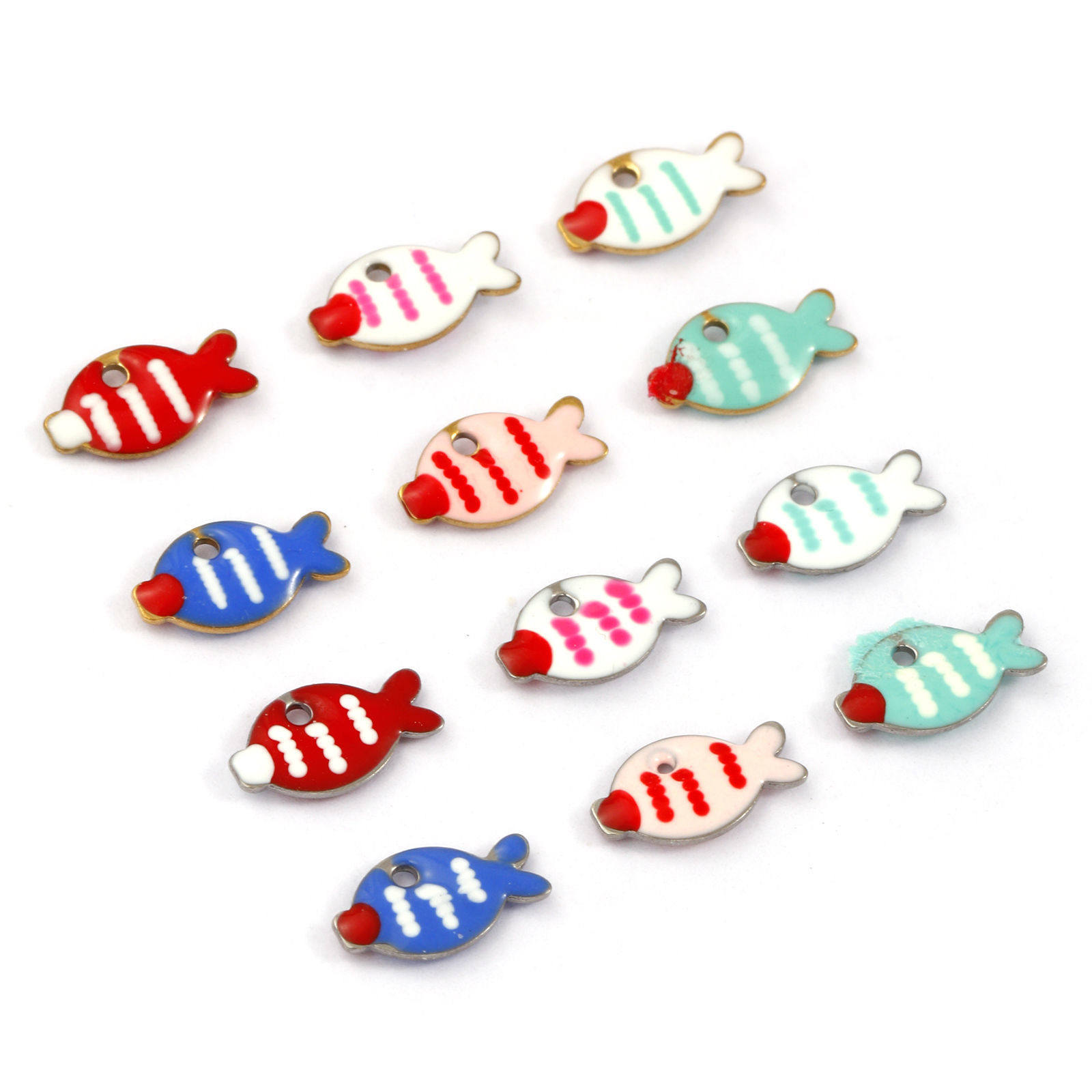 Picture of Eco-friendly 304 Stainless Steel Enamelled Sequins Charms Multicolor Fish Animal Double-sided Enamel 10mm x 6mm
