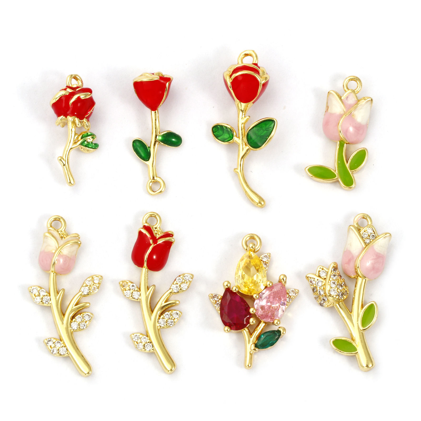 Imagen de 1 Unidad Latón (sin cadmio)+ Circón Artificial Colgantes Chapado en Oro de 18K Esmalte Flor