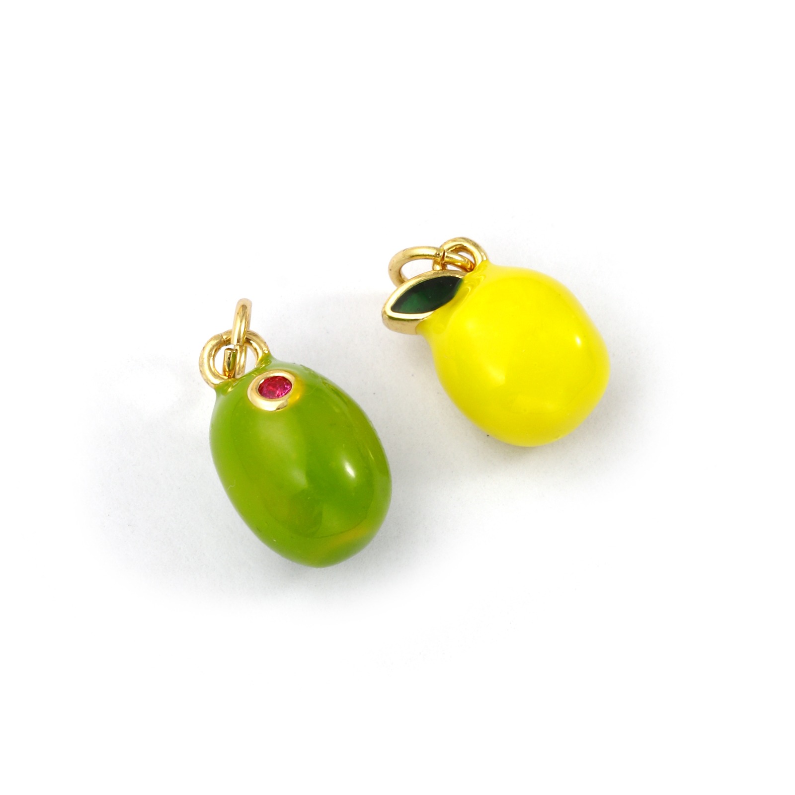 2 個 エコフレンドリー 真鍮 チャーム 18Kリアルゴールドメッキ エナメル レモン 3D の画像