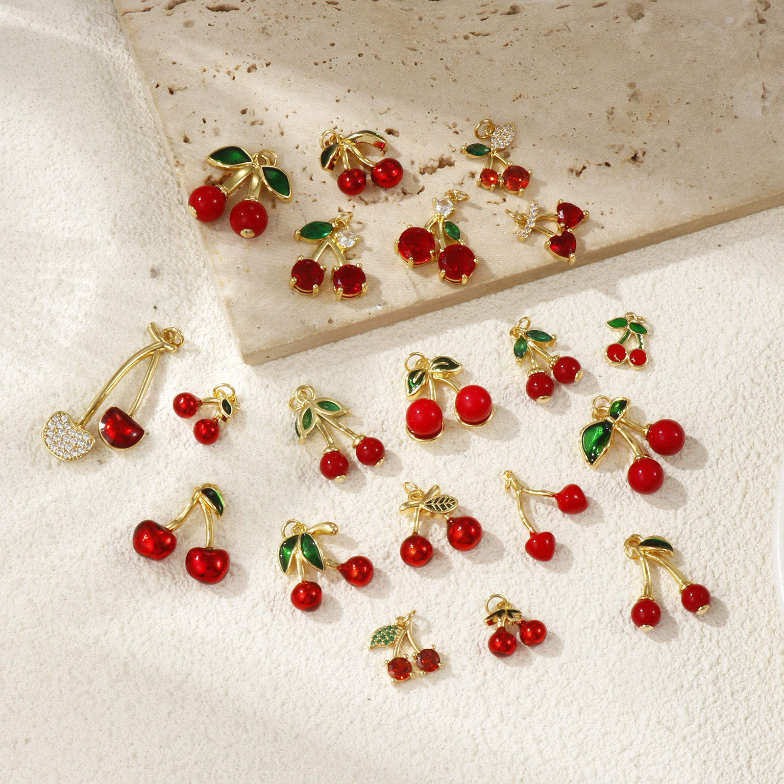 Picture of 1 Piece Eco-friendly Brass Charms 18K Real Gold Plated Cherry Fruit