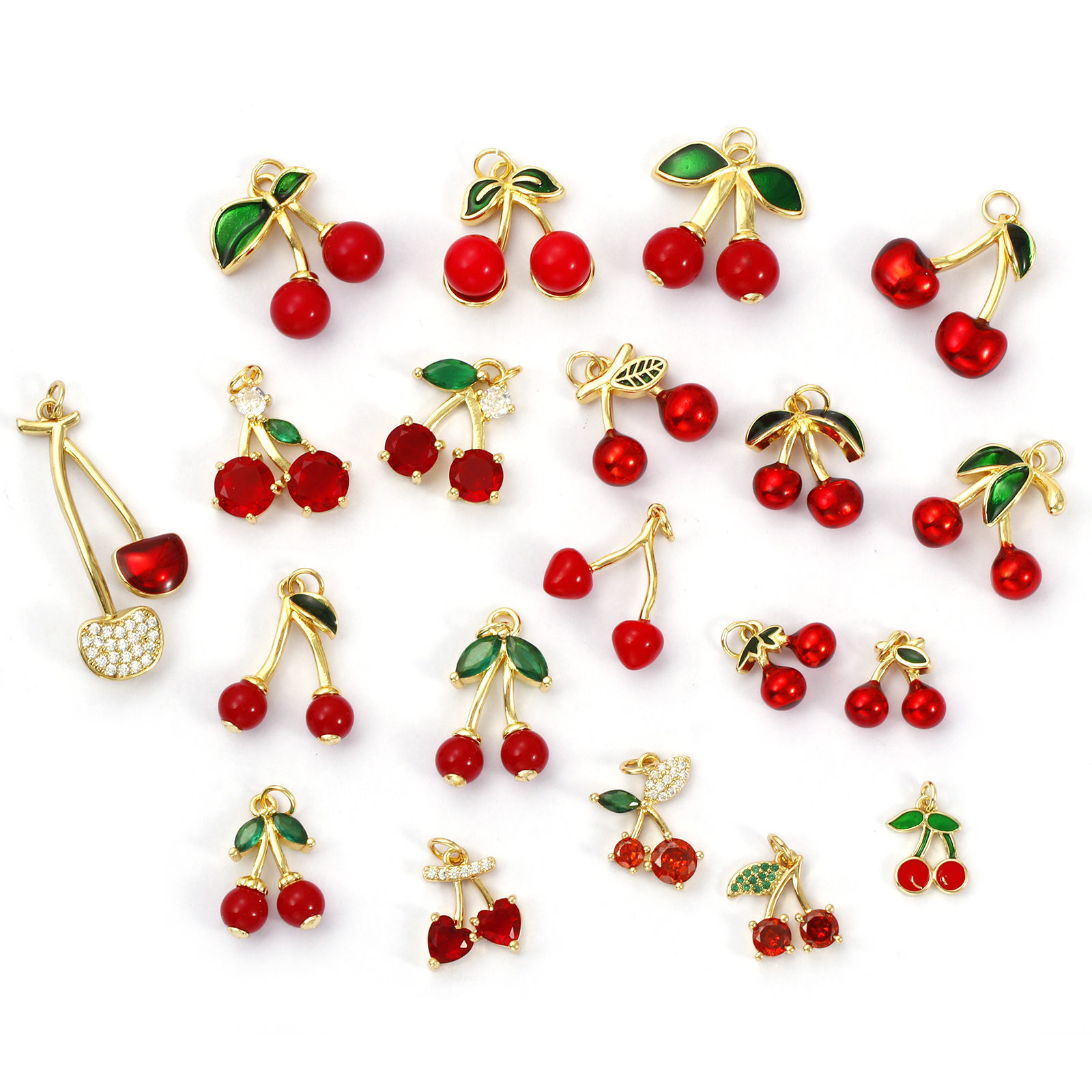 Picture of 1 Piece Eco-friendly Brass Charms 18K Real Gold Plated Cherry Fruit