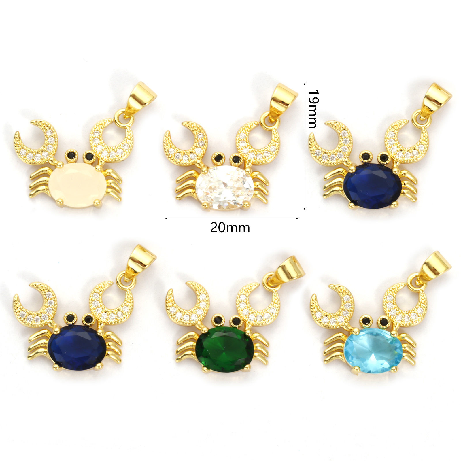 Изображение 1 Piece Eco-friendly Brass & Glass Ocean Jewelry Charm Pendant 18K Real Gold Plated Crab Animal Micro Pave Clear Cubic Zirconia 20mm x 19mm