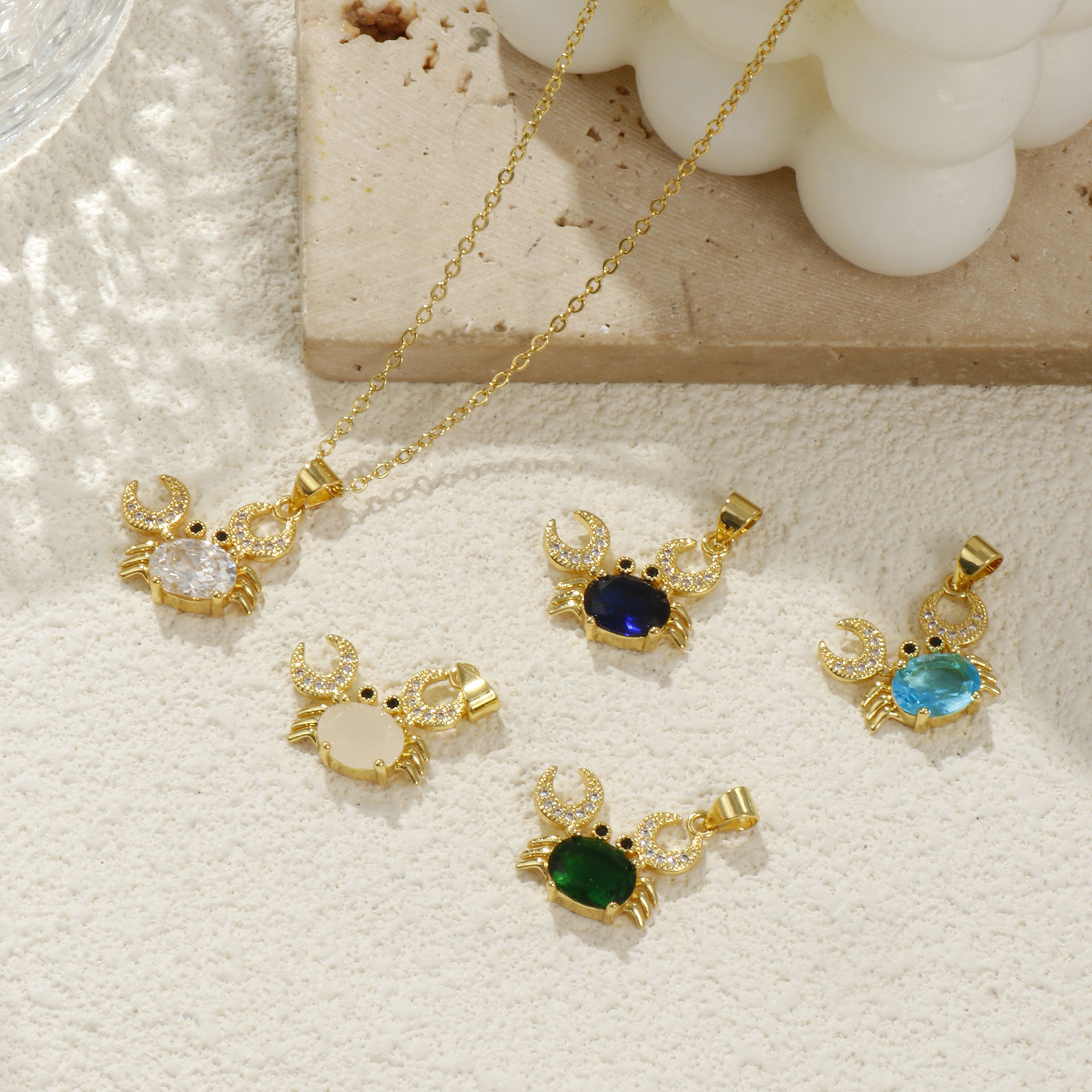 Изображение 1 Piece Eco-friendly Brass & Glass Ocean Jewelry Charm Pendant 18K Real Gold Plated Crab Animal Micro Pave Clear Cubic Zirconia 20mm x 19mm