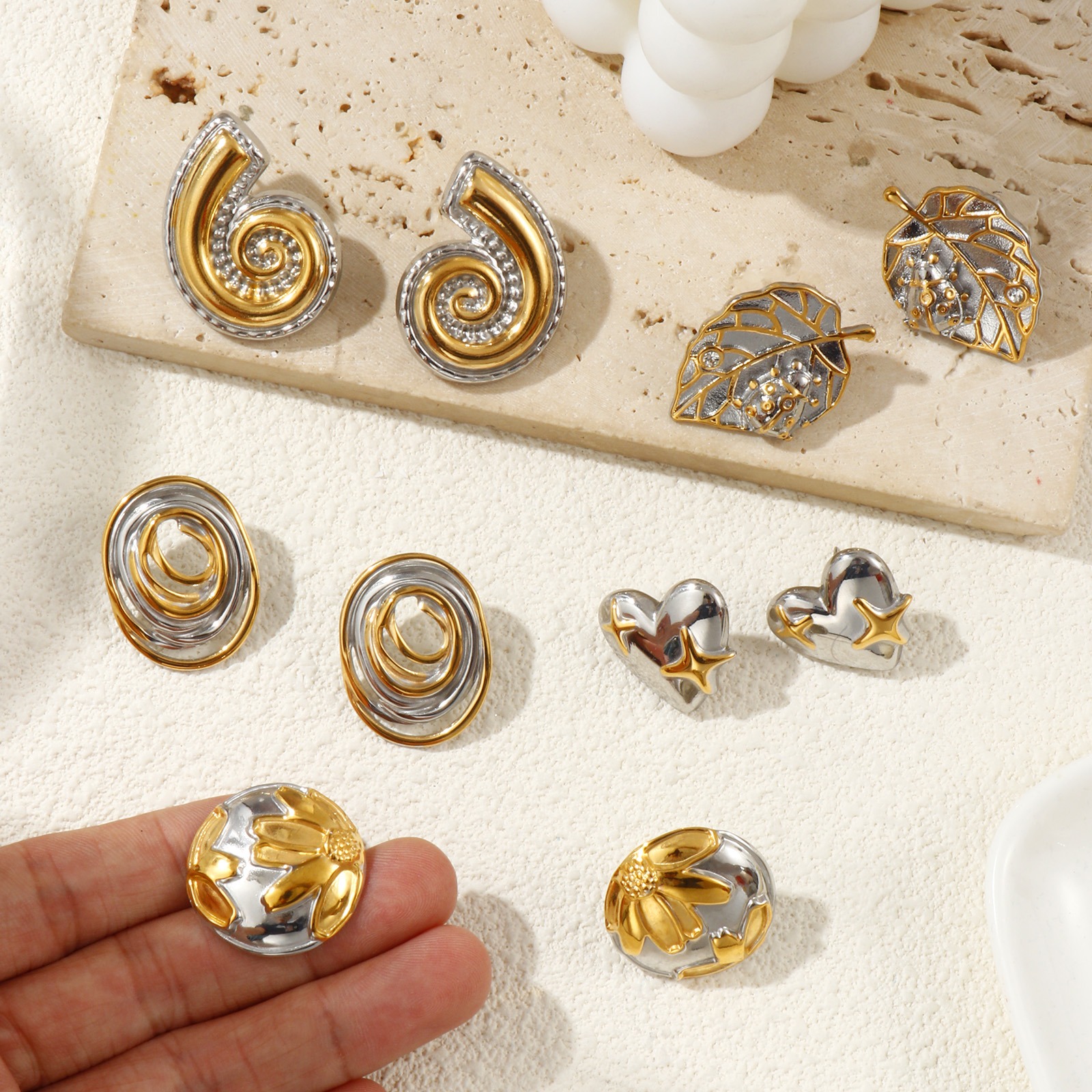 Picture of 1 Pair Eco-friendly PVD Vacuum Plating Dainty Exquisite 18K Real Gold Plated & Silver Tone 304 Stainless Steel Two Tone Ear Post Stud Earrings For Women Gift