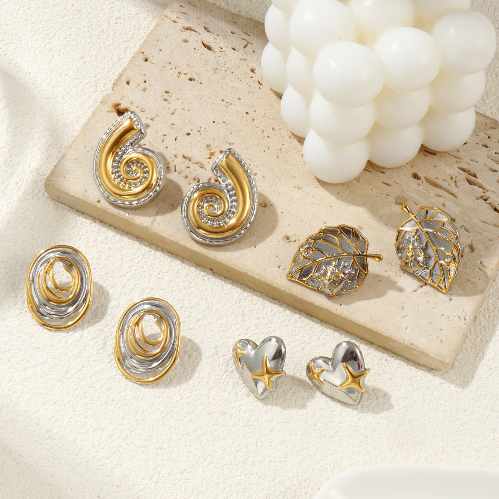 Picture of 1 Pair Eco-friendly PVD Vacuum Plating Dainty Exquisite 18K Real Gold Plated & Silver Tone 304 Stainless Steel Two Tone Ear Post Stud Earrings For Women Gift