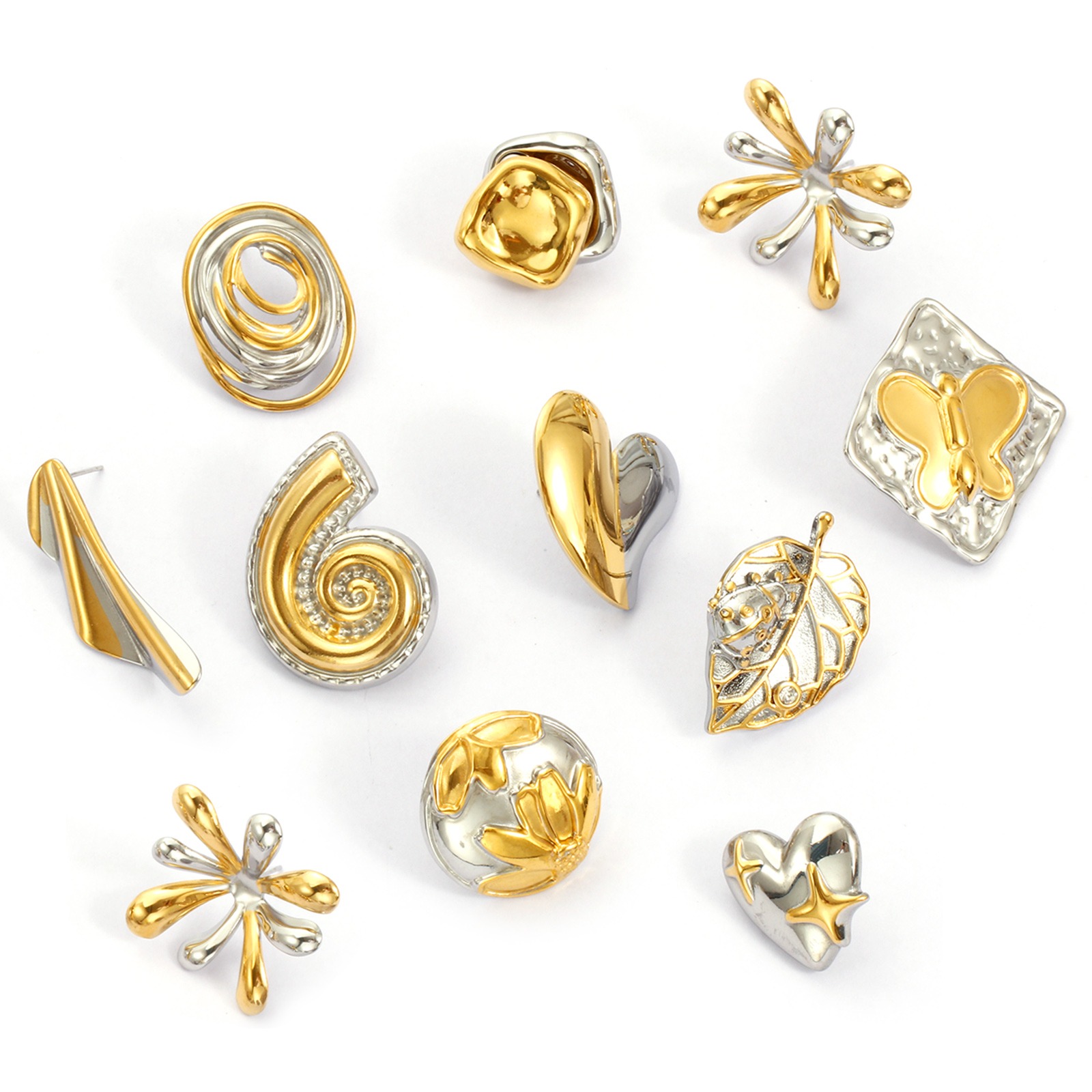 Picture of 1 Pair Eco-friendly PVD Vacuum Plating Dainty Exquisite 18K Real Gold Plated & Silver Tone 304 Stainless Steel Two Tone Ear Post Stud Earrings For Women Gift