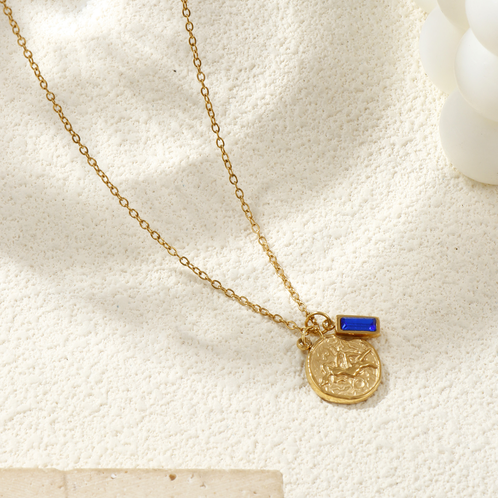 Picture of 18K Real Gold Plated Link Cable Chain Disc Pendant Charm Necklace, 304 Stainless Steel 45cm(17.7") + 5cm(2"), Constellation Birthstone Eco-friendly PVD Vacuum Plating