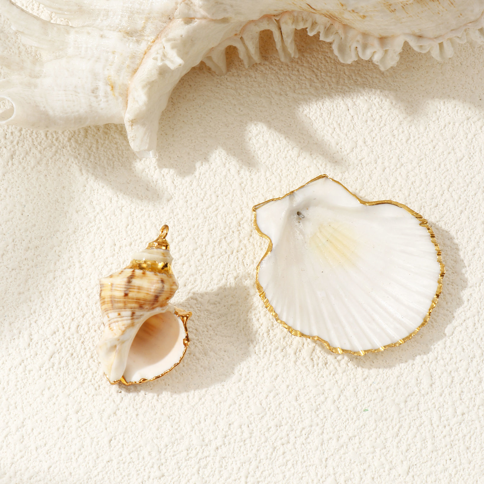 Изображение 2 ШТ натуральные ракушки Подвески Позолоченный