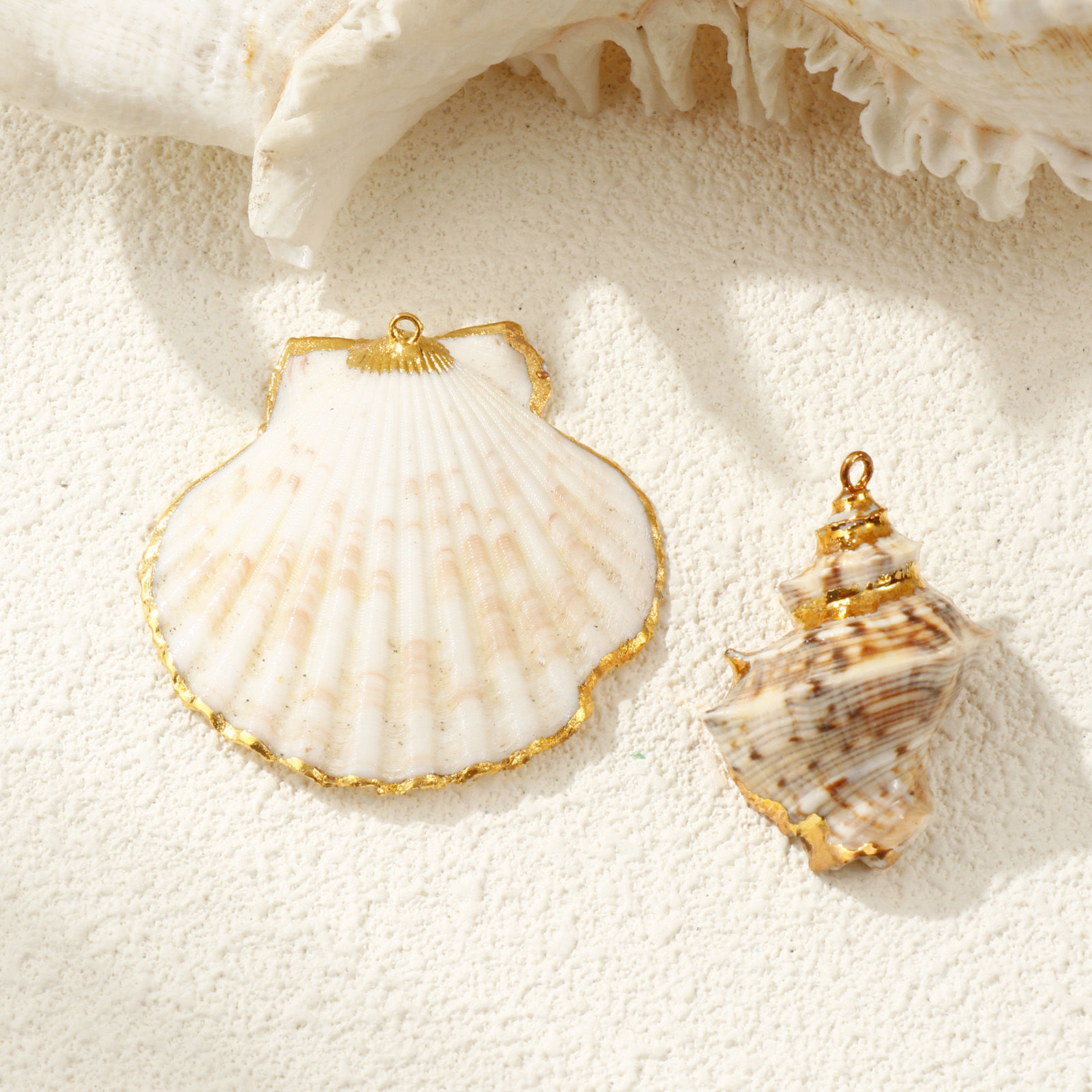 Изображение 2 ШТ натуральные ракушки Подвески Позолоченный