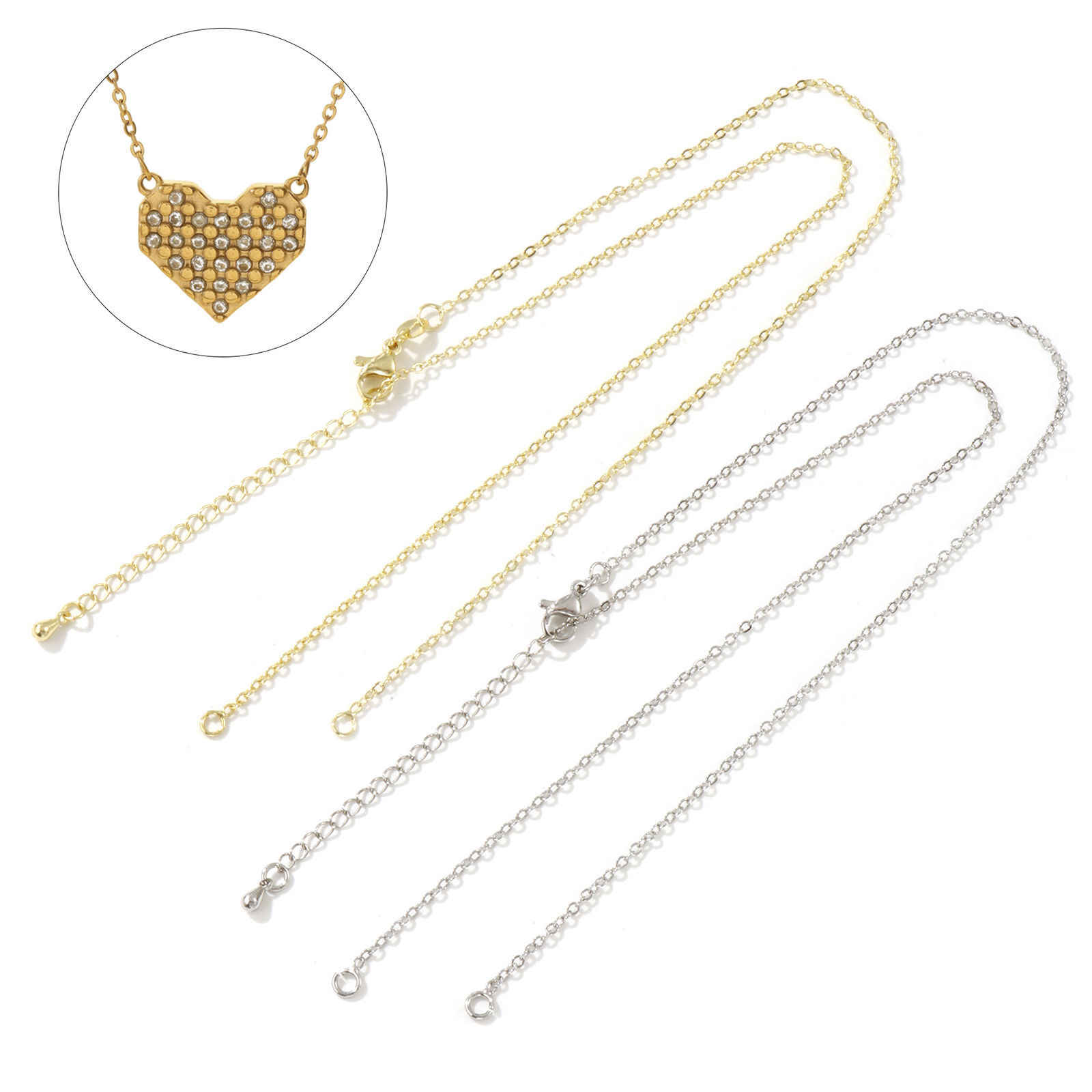 Picture of Eco-friendly Brass Exquisite Link Cable Chain Semi-finished Necklace Base For DIY Handmade Jewelry Making Real Gold Plated 45cm(17.7") long, Chain Size: 1.6mm