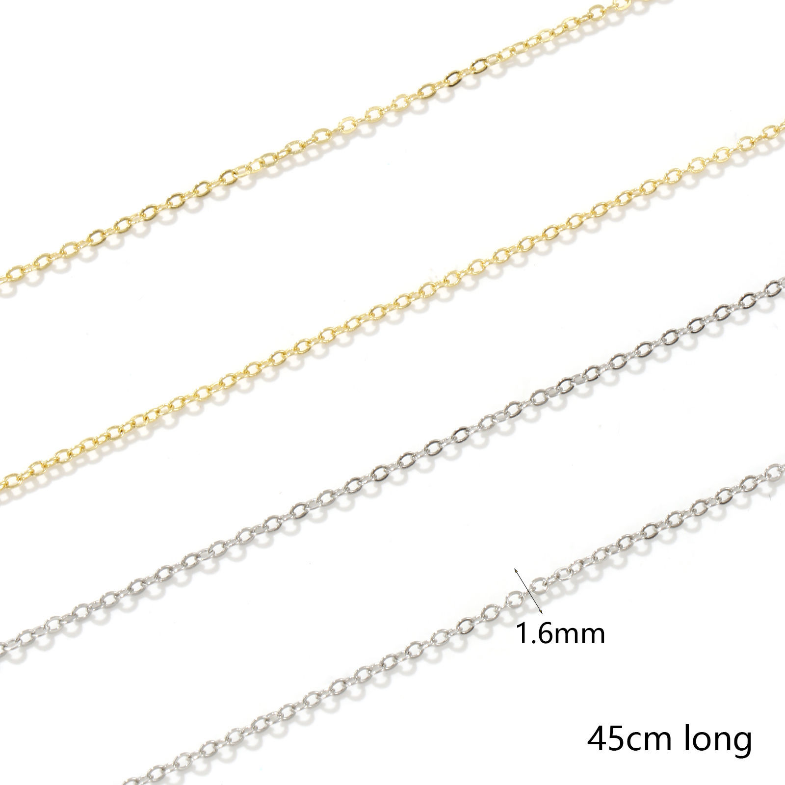 Picture of Eco-friendly Brass Exquisite Link Cable Chain Semi-finished Necklace Base For DIY Handmade Jewelry Making Real Gold Plated 45cm(17.7") long, Chain Size: 1.6mm