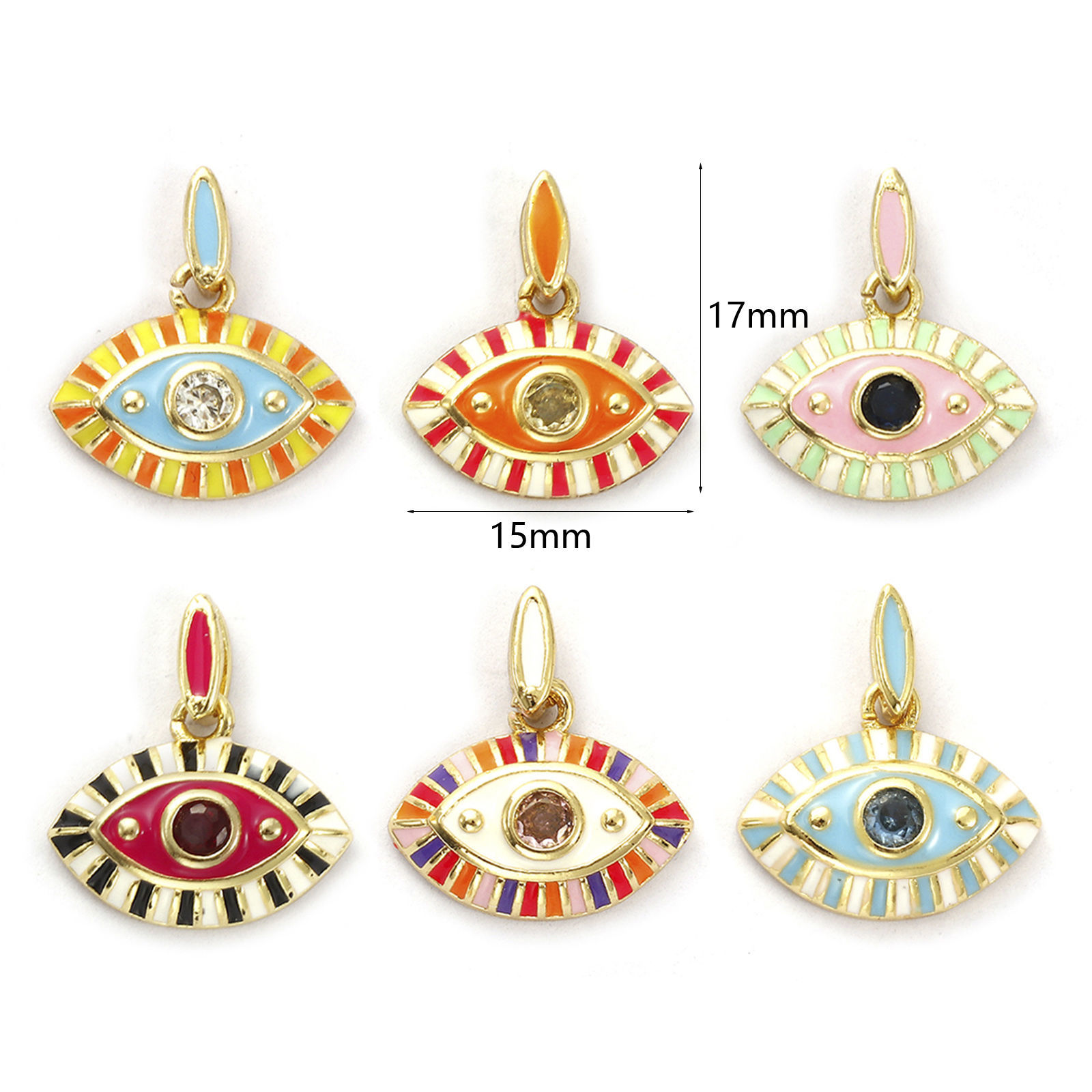 Bild von Umweltfreundlich Messing + Kubisch Zirkonia Charms 18K Echtgold plattiert Emaille Auge 17mm x 15mm