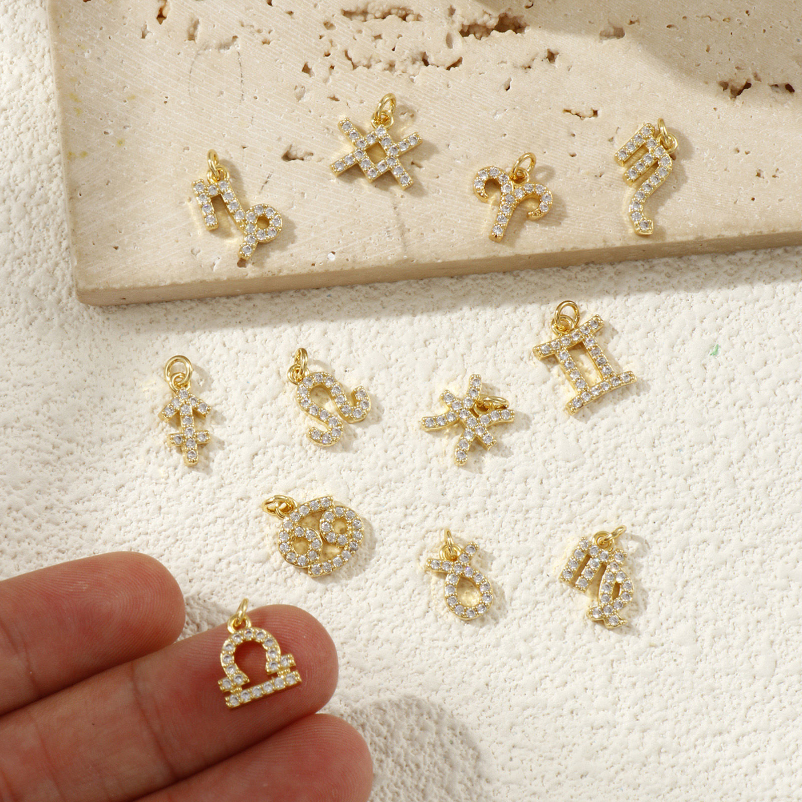 Picture of Eco-friendly Brass Charms 18K Real Gold Plated Zodiac Constellation Micro Pave Clear Cubic Zirconia
