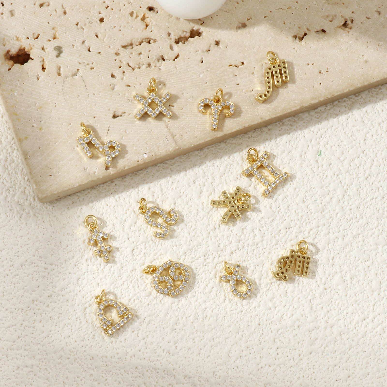 Picture of Eco-friendly Brass Charms 18K Real Gold Plated Zodiac Constellation Micro Pave Clear Cubic Zirconia