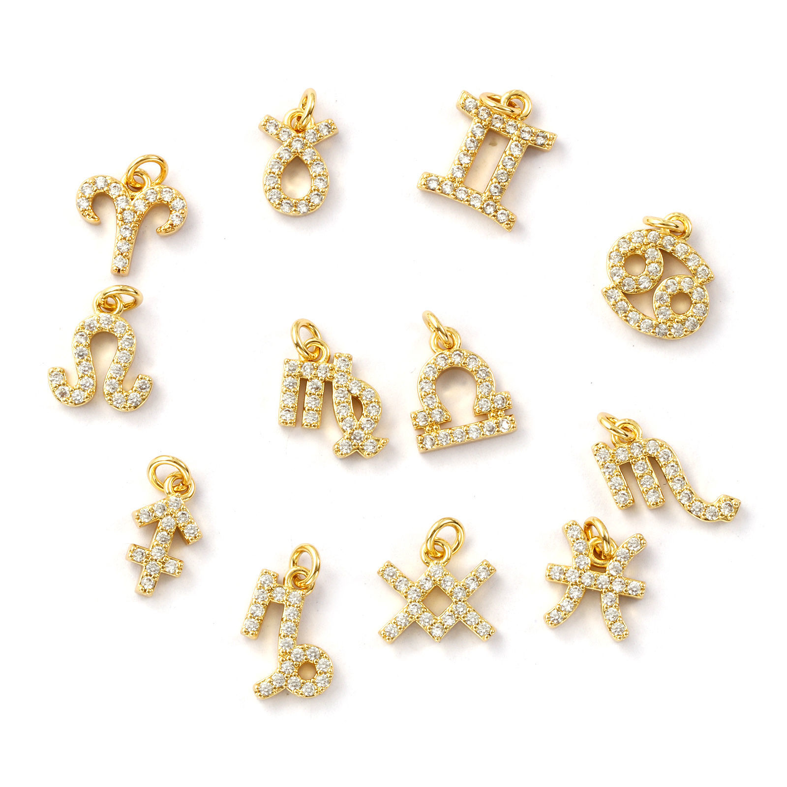Picture of Eco-friendly Brass Charms 18K Real Gold Plated Zodiac Constellation Micro Pave Clear Cubic Zirconia