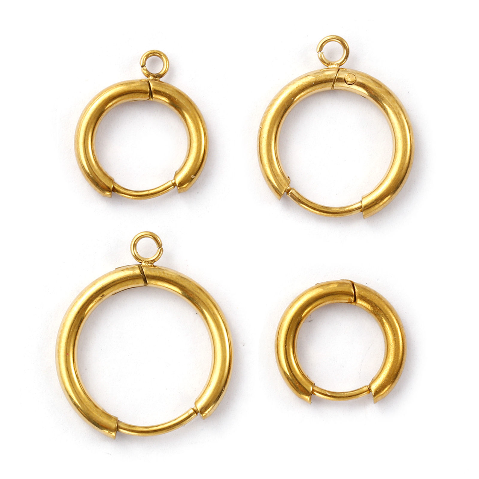 Bild von Umweltfreundliche PVD-Vakuumbeschichtung 304 Edelstahl Hoop Ohrringe Rund 18K Echtgold plattiert