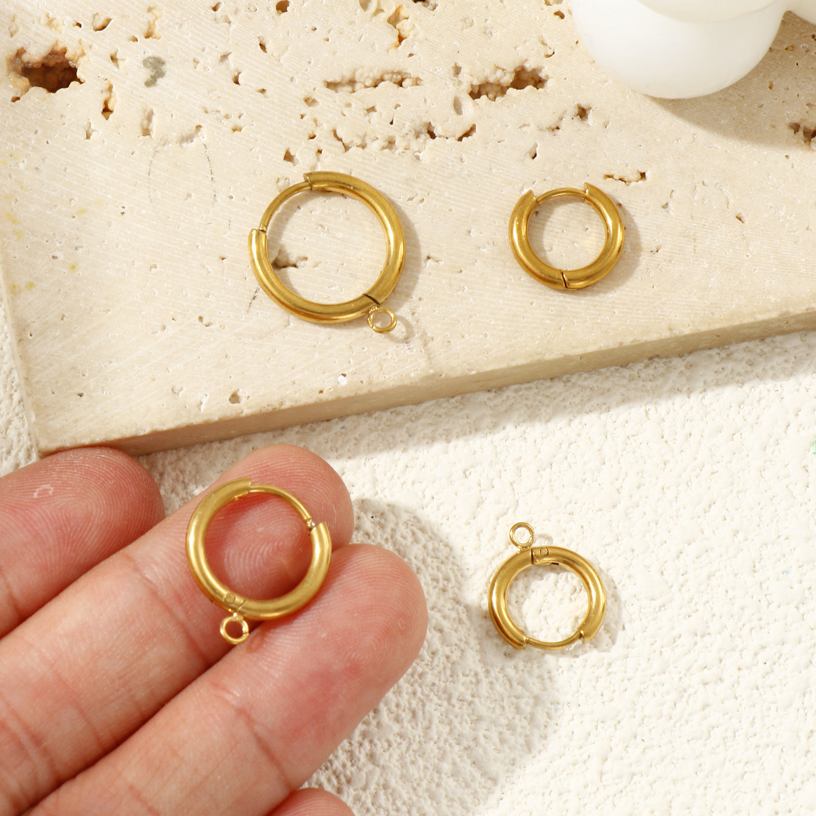 Bild von Umweltfreundliche PVD-Vakuumbeschichtung 304 Edelstahl Hoop Ohrringe Rund 18K Echtgold plattiert