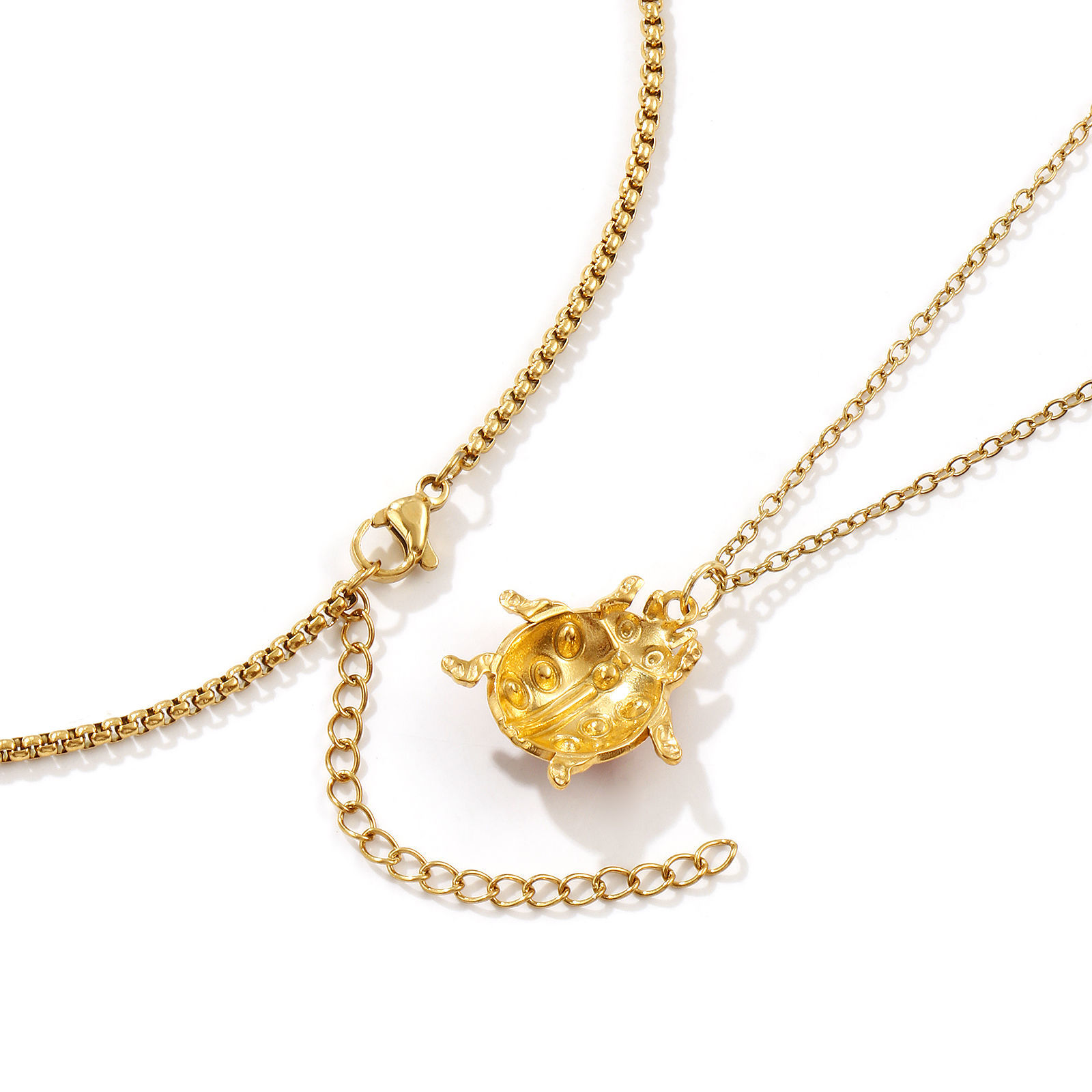 Изображение 18K настоящее золото с покрытием Божья Коровка Ожерелье с подвеской, 304 Нержавеющая Сталь Для женщин, Насекомое Натуральная пастырская подарок, Экологичное вакуумное PVD-покрытие, 1 ШТ