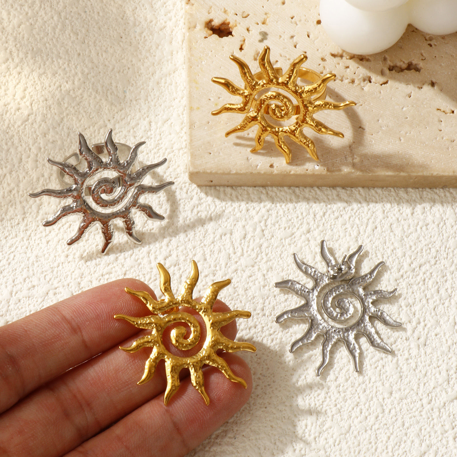 Picture of Eco-friendly Galaxy Multicolor 304 Stainless Steel Sun Spiral Ear Post Stud Earrings & Rings