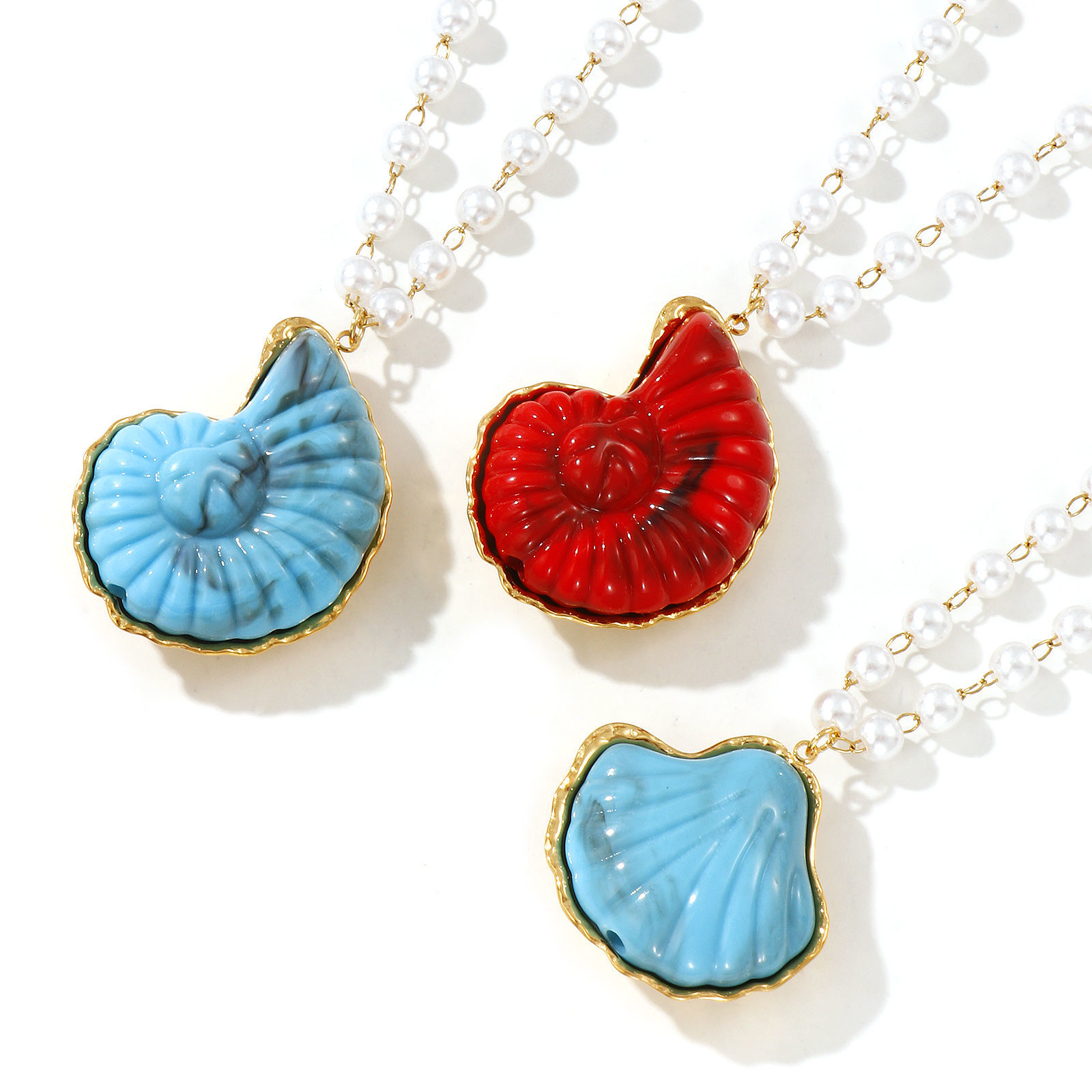 Picture of 18K Real Gold Plated Beaded Chain Pendant Charm Necklace, 304 Stainless Steel & Resin 45cm(17.7"), For Women, 3D, Ocean Jewelry Dainty Gift, Eco-friendly PVD Vacuum Plating