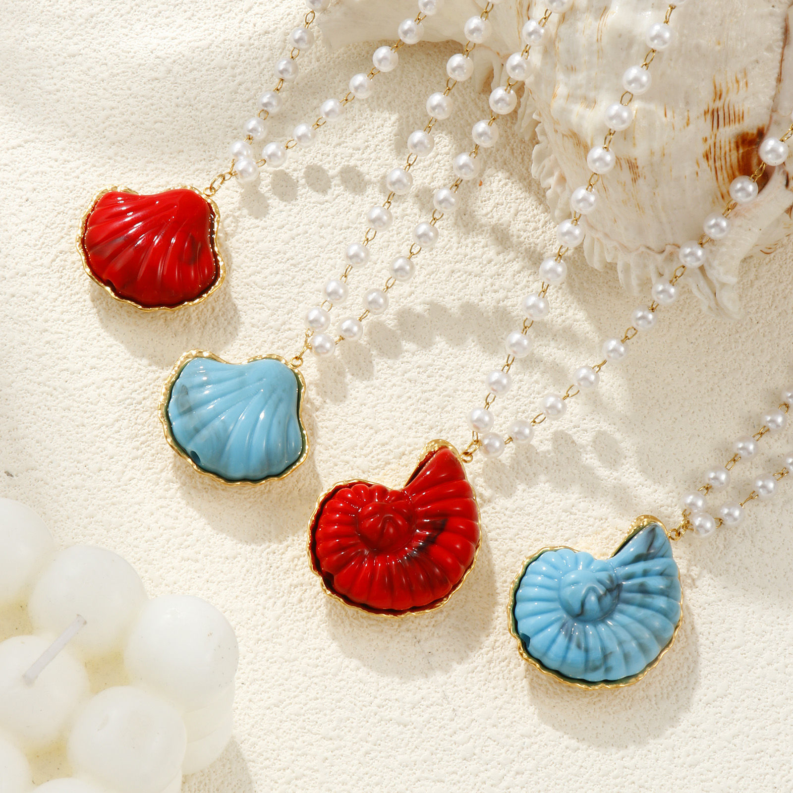 Picture of 18K Real Gold Plated Beaded Chain Pendant Charm Necklace, 304 Stainless Steel & Resin 45cm(17.7"), For Women, 3D, Ocean Jewelry Dainty Gift, Eco-friendly PVD Vacuum Plating