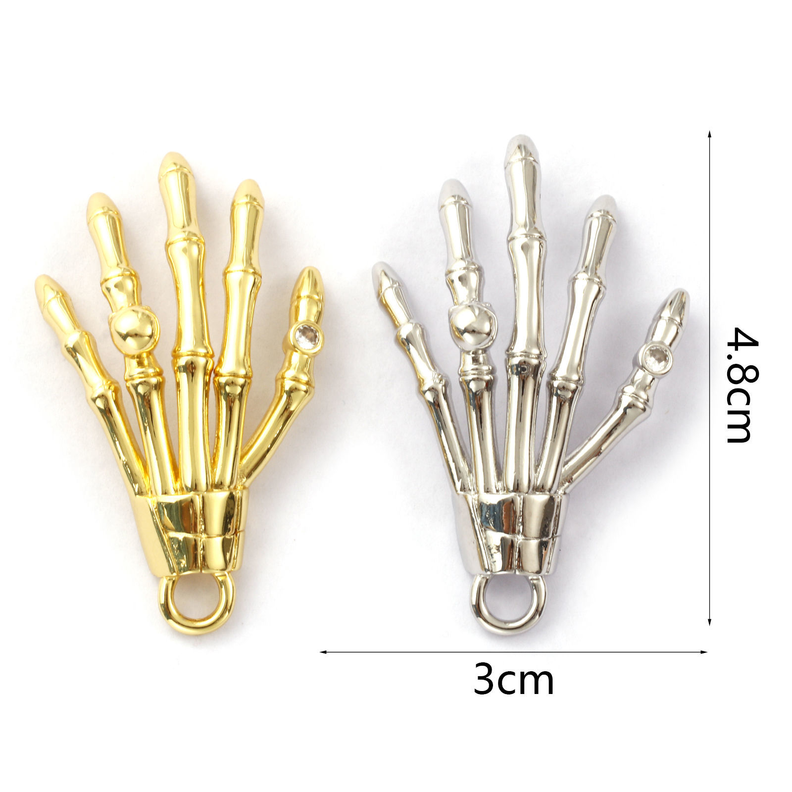 Bild von Messing Halloween Anhänger Bunt Schädel Hand 3D 4.8cm x 3cm