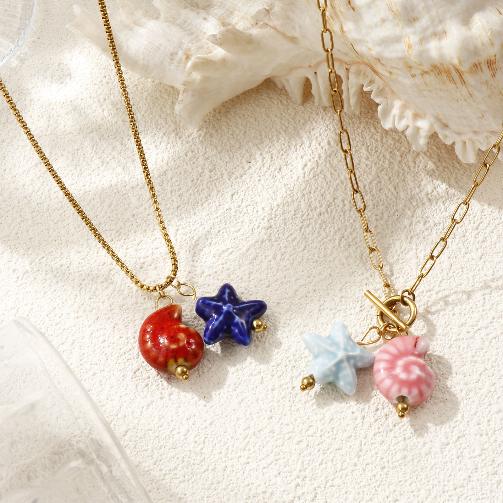 Изображение 18K Real Gold Plated Pendant Charm Necklace, 304 Stainless Steel & Ceramic For Women, 3D, Ocean Jewelry Sweet & Cute Gift, Eco-friendly PVD Vacuum Plating