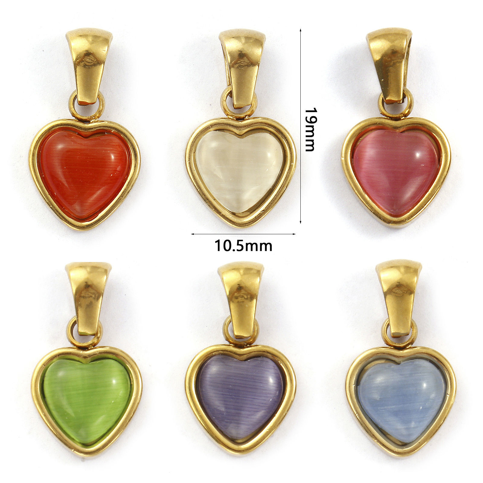 Picture of Eco-friendly PVD Vacuum Plating 304 Stainless Steel Valentine's Day Charm Pendant 18K Real Gold Plated Heart Cat's Eye Imitation 19mm x 10.5mm