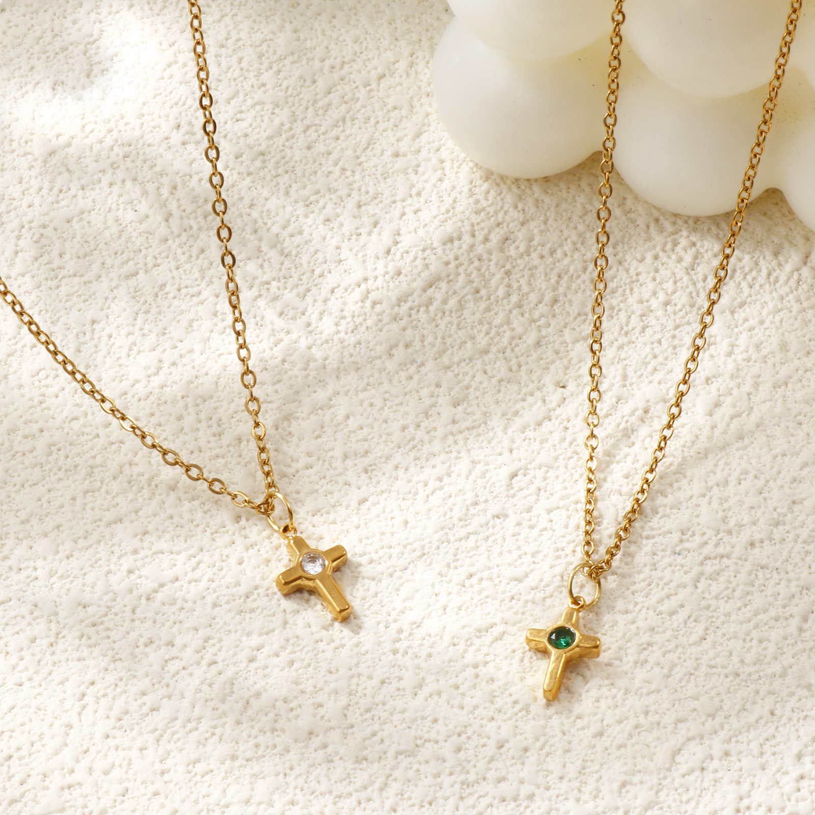 Picture of 18K Real Gold Plated Link Cable Chain Cross Pendant Charm Necklace, 304 Stainless Steel & Rhinestone 45cm(17.7") + 5cm(2"), For Women, Religious Stylish Gift, Eco-friendly PVD Vacuum Plating