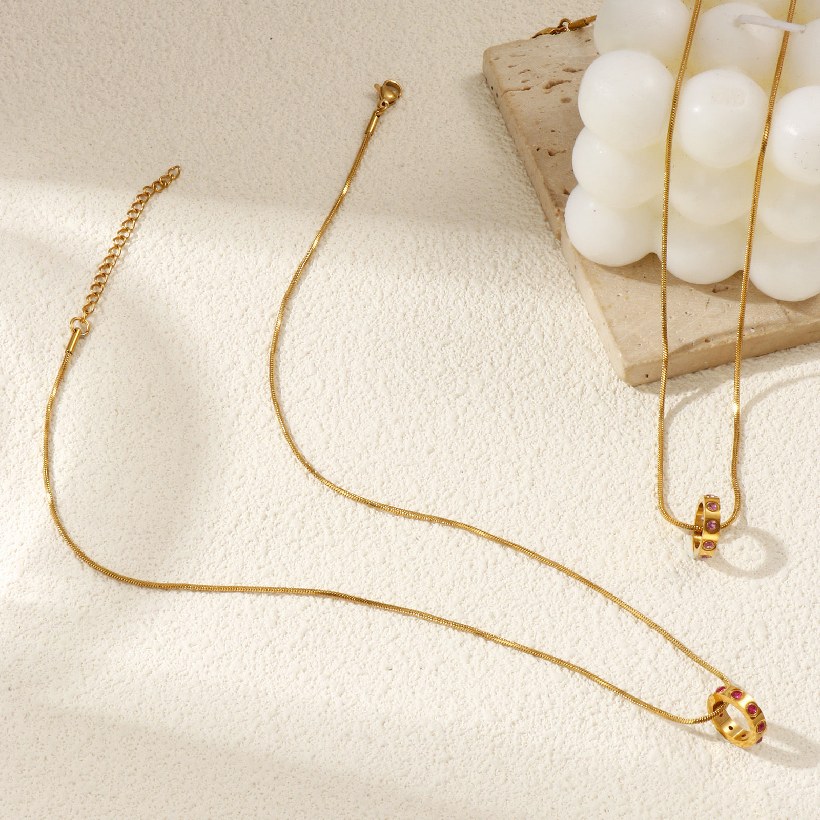 Изображение 18K настоящее золото с покрытием квадратная змеевидная цепь Кольцо Ожерелье с подвеской, 304 Нержавеющая Сталь & Циркон 45см + 5см, Для женщин, Камень рождения Стильный подарок, Экологичное вакуумное PVD-покрытие, 1 ШТ