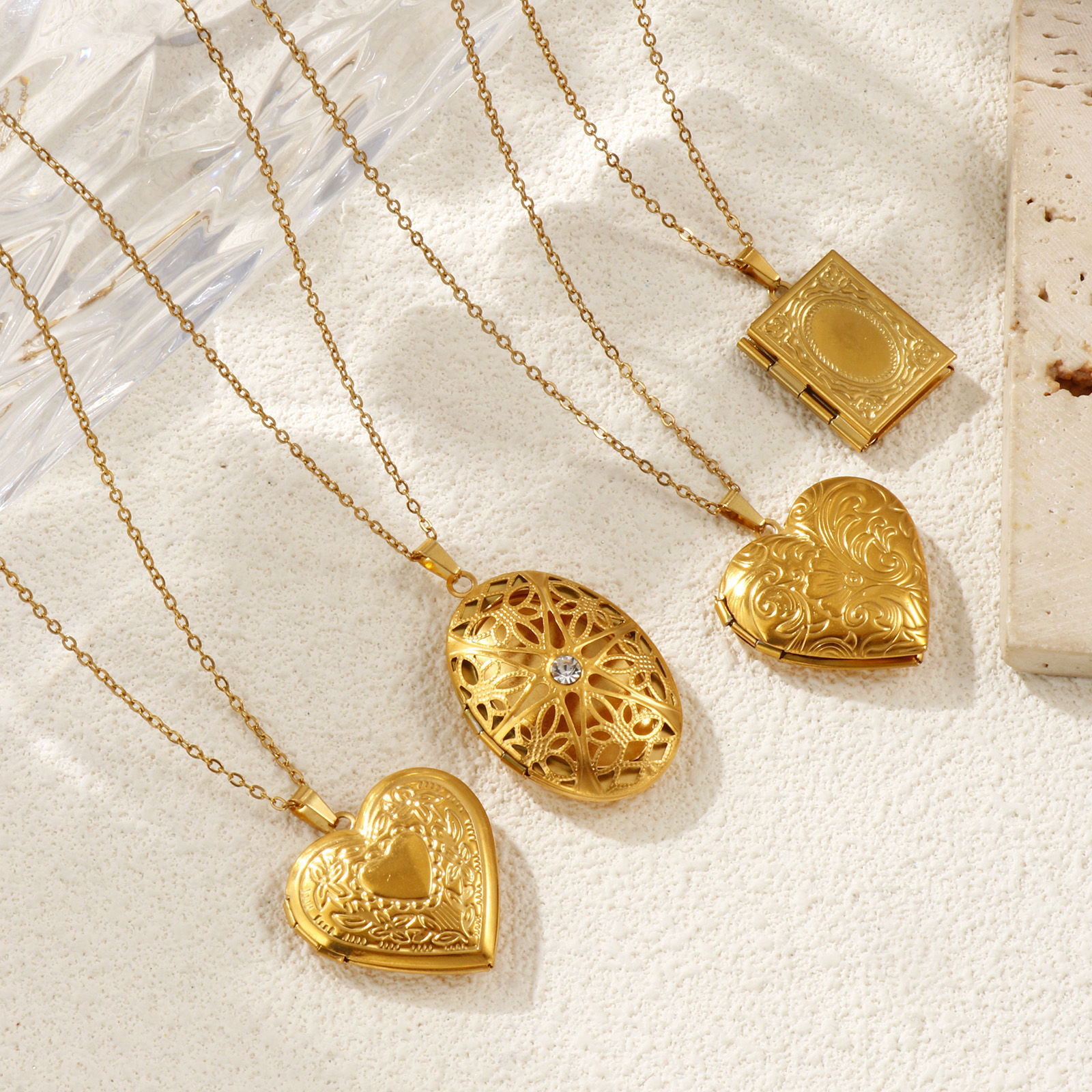 Изображение 18K настоящее золото с покрытием Кабельные Цепи Ожерелье с подвеской, 304 Нержавеющая Сталь 45см + 5см, Для женщин, Можно Открыть, Фоторамка медальон Ретро подарок, Экологичное вакуумное PVD-покрытие, 1 ШТ