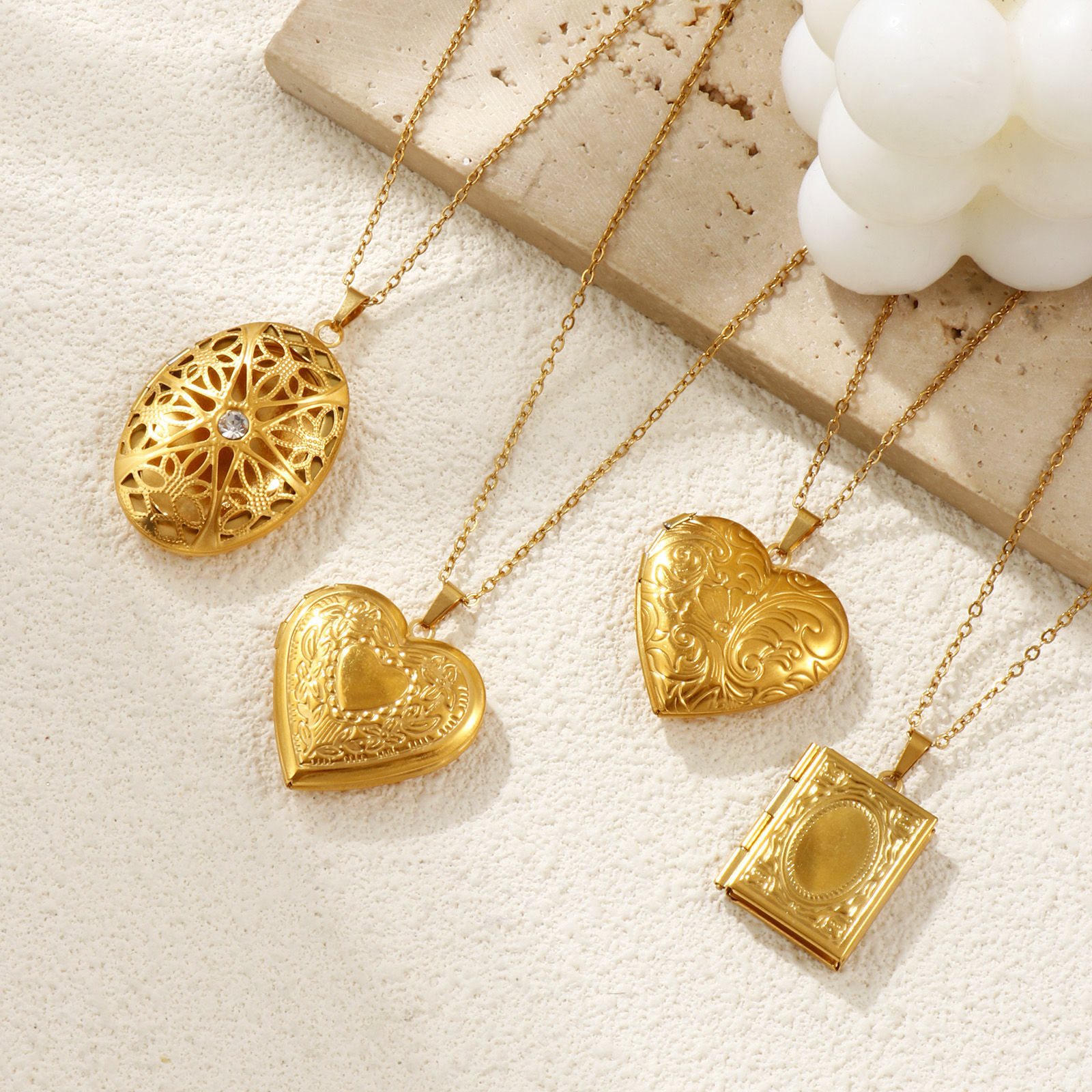 Изображение 18K настоящее золото с покрытием Кабельные Цепи Ожерелье с подвеской, 304 Нержавеющая Сталь 45см + 5см, Для женщин, Можно Открыть, Фоторамка медальон Ретро подарок, Экологичное вакуумное PVD-покрытие, 1 ШТ