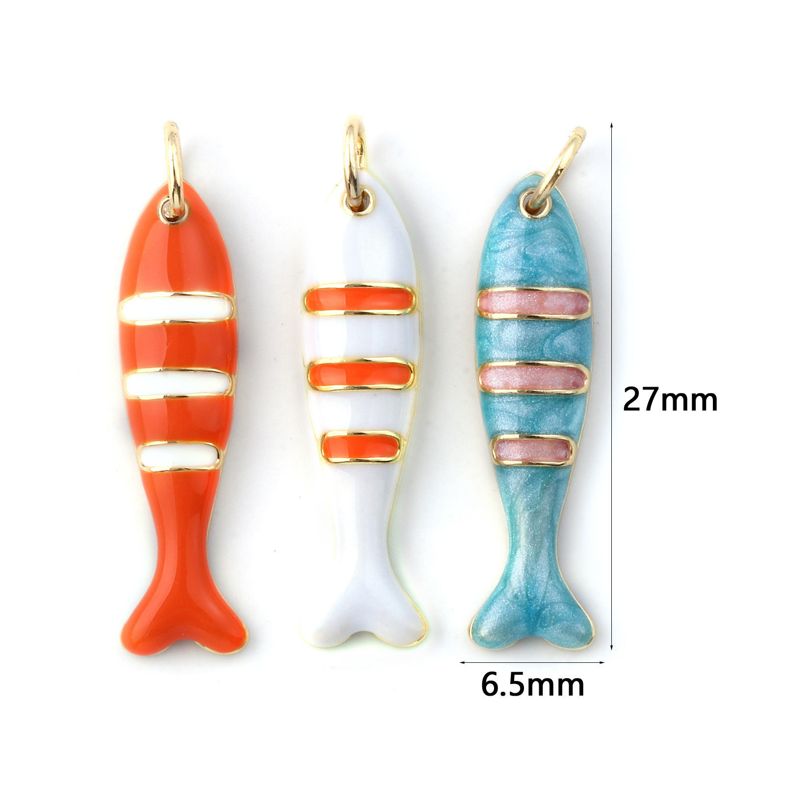 Picture of Eco-friendly Brass Charms 18K Real Gold Plated Enamel Fish Animal Stripe 27mm x 6.5mm