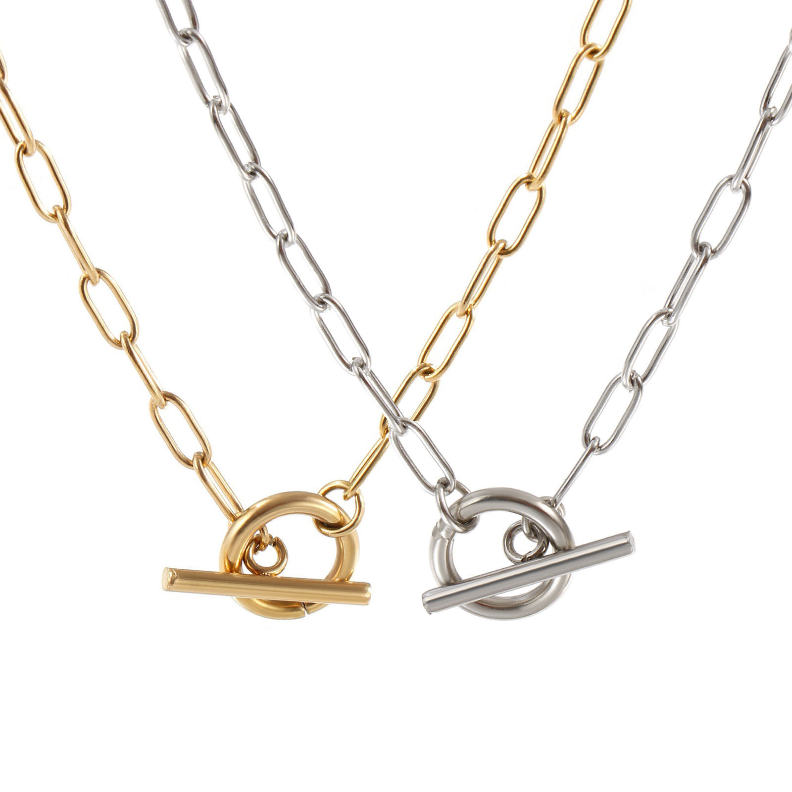 Picture of Multicolor Paperclip Link Chain Necklace, 304 Stainless Steel 45cm(17.7"), For Women, Minimalist Exquisite Gift, Eco-friendly