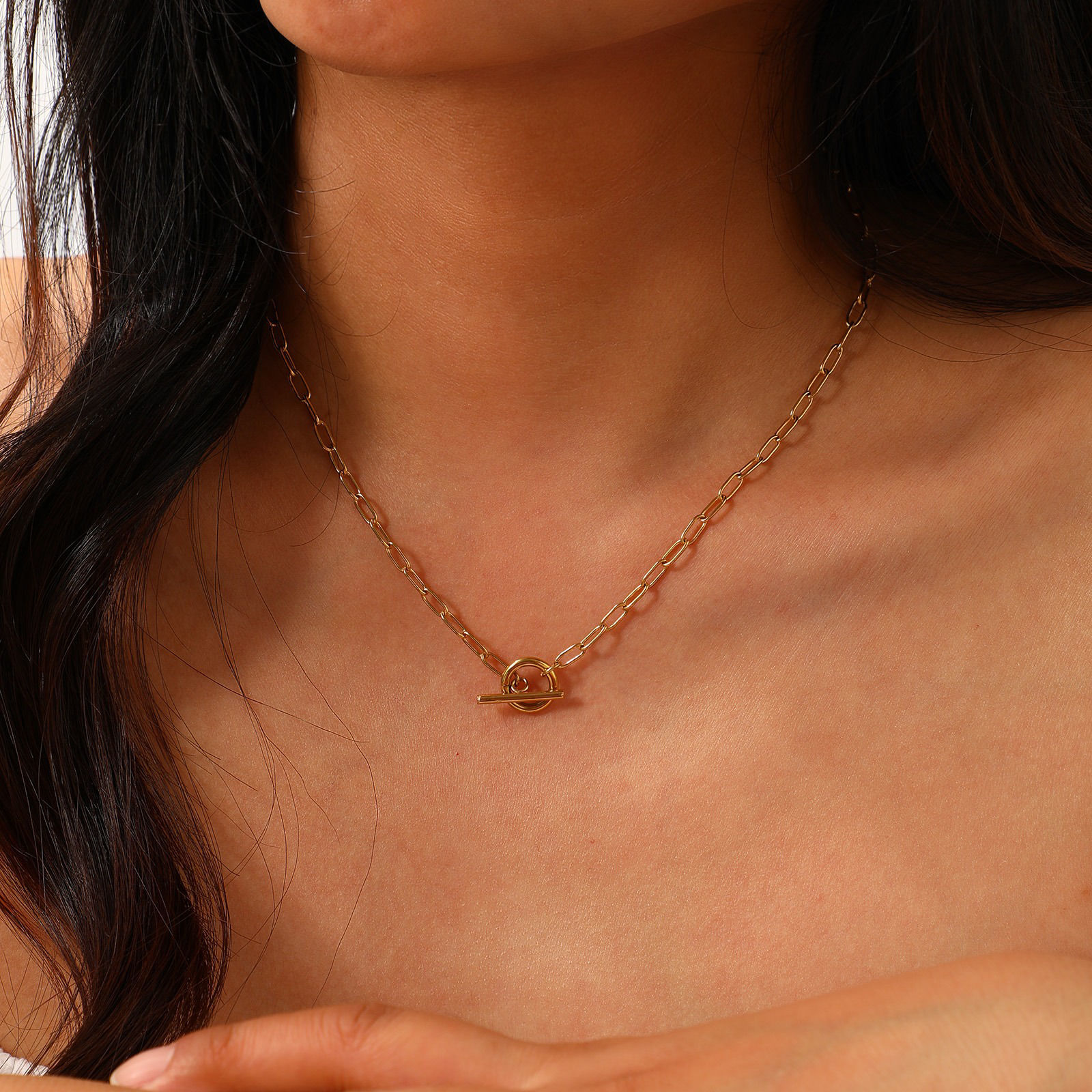 Picture of Multicolor Paperclip Link Chain Necklace, 304 Stainless Steel 45cm(17.7"), For Women, Minimalist Exquisite Gift, Eco-friendly