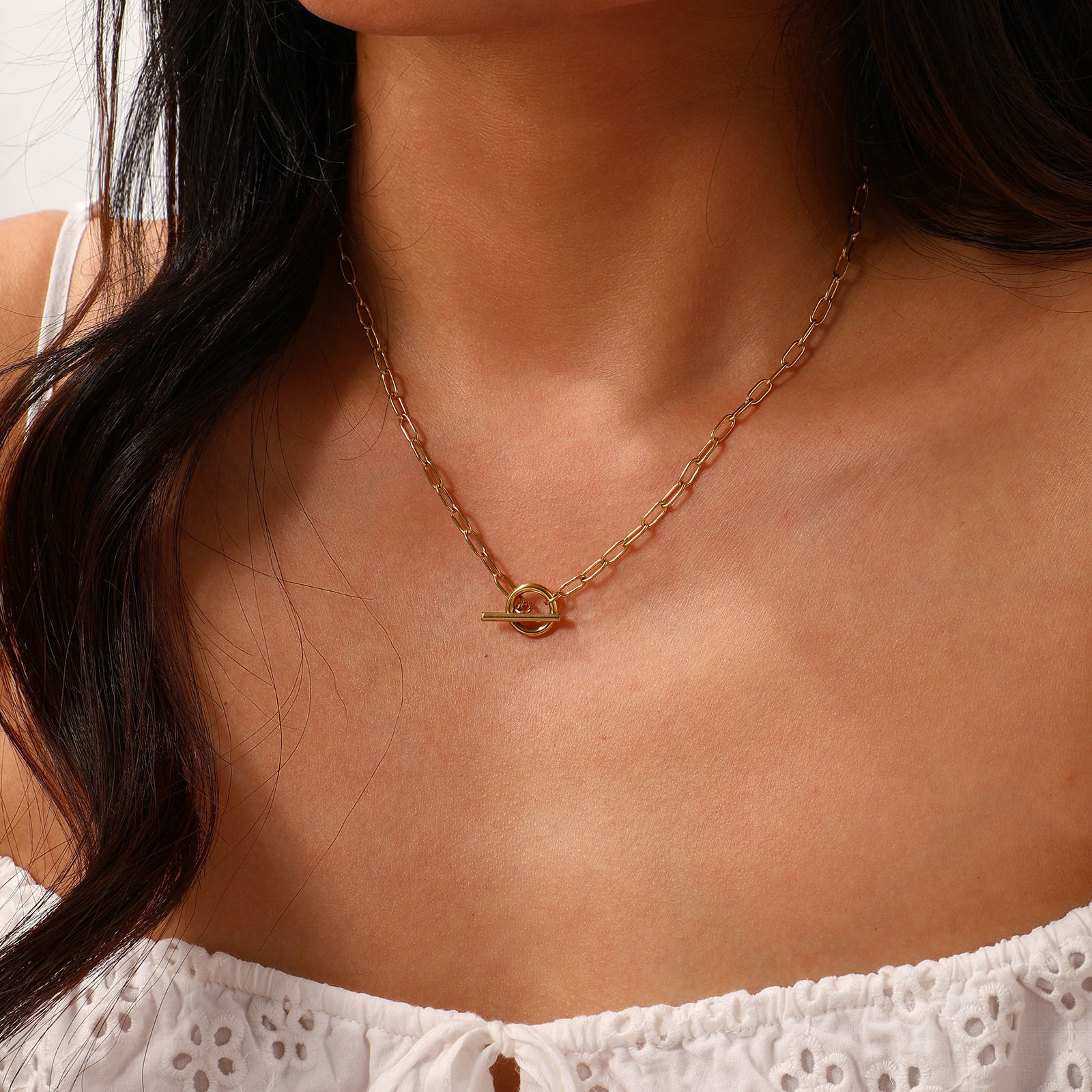 Picture of Multicolor Paperclip Link Chain Necklace, 304 Stainless Steel 45cm(17.7"), For Women, Minimalist Exquisite Gift, Eco-friendly