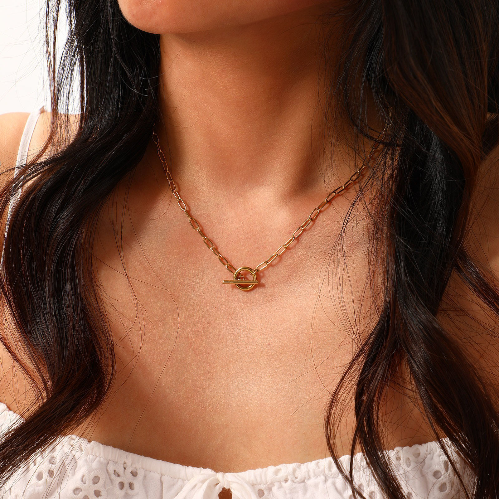 Picture of Multicolor Paperclip Link Chain Necklace, 304 Stainless Steel 45cm(17.7"), For Women, Minimalist Exquisite Gift, Eco-friendly