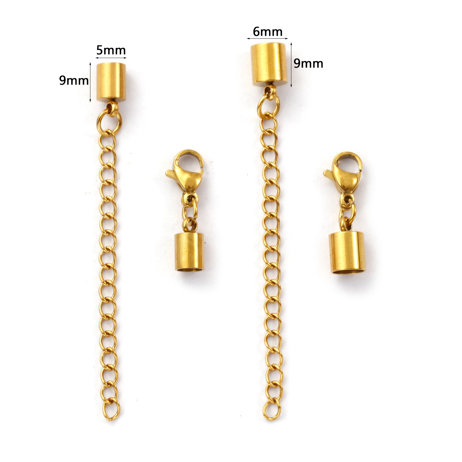 Imagen de 2 Juegos Recubrimiento al Vacío PVD Ecológico 304 Acero Inoxidable Tapa Final 18K Oro Real Chapado Con Broche de Langosta y Extensor Cadena