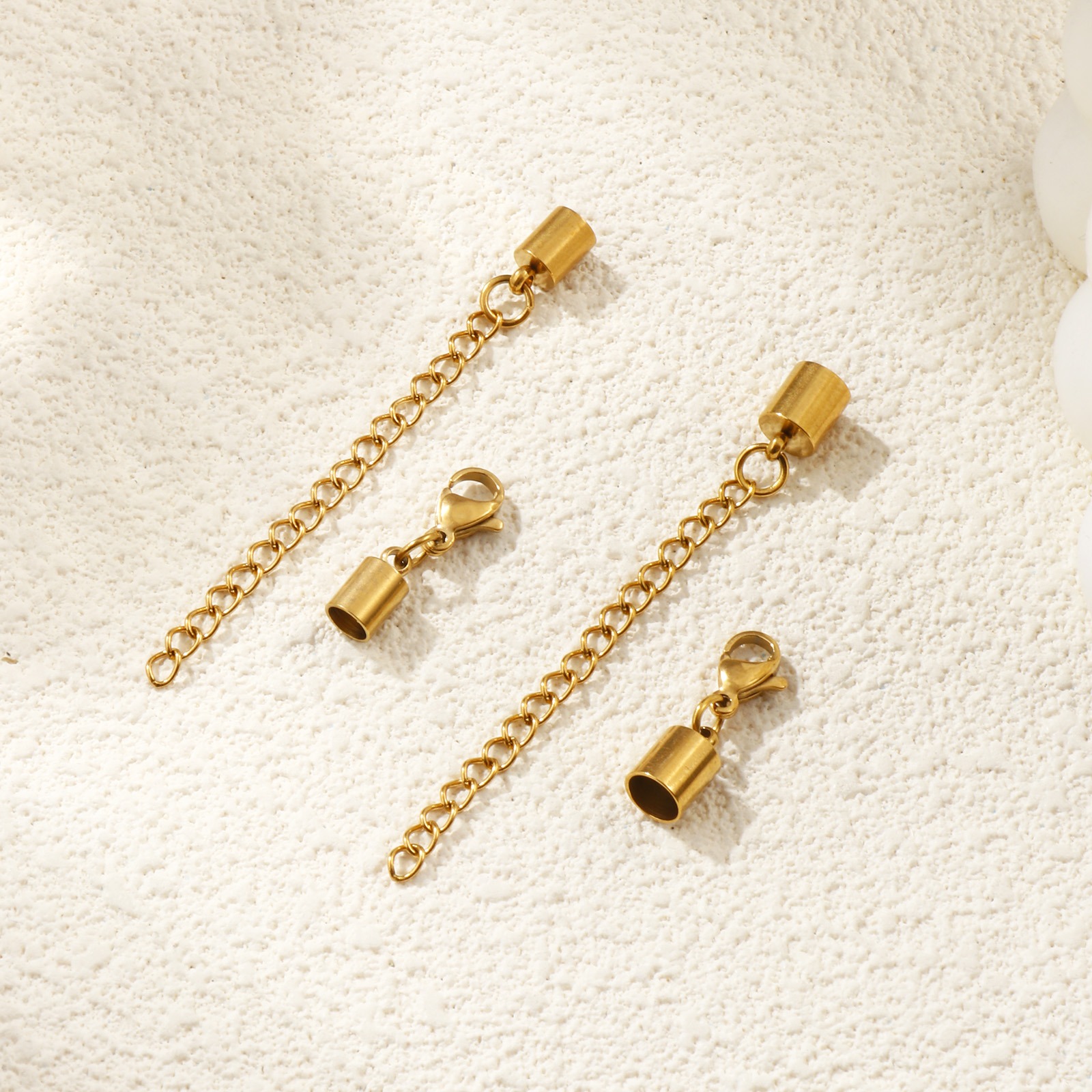 Imagen de 2 Juegos Recubrimiento al Vacío PVD Ecológico 304 Acero Inoxidable Tapa Final 18K Oro Real Chapado Con Broche de Langosta y Extensor Cadena