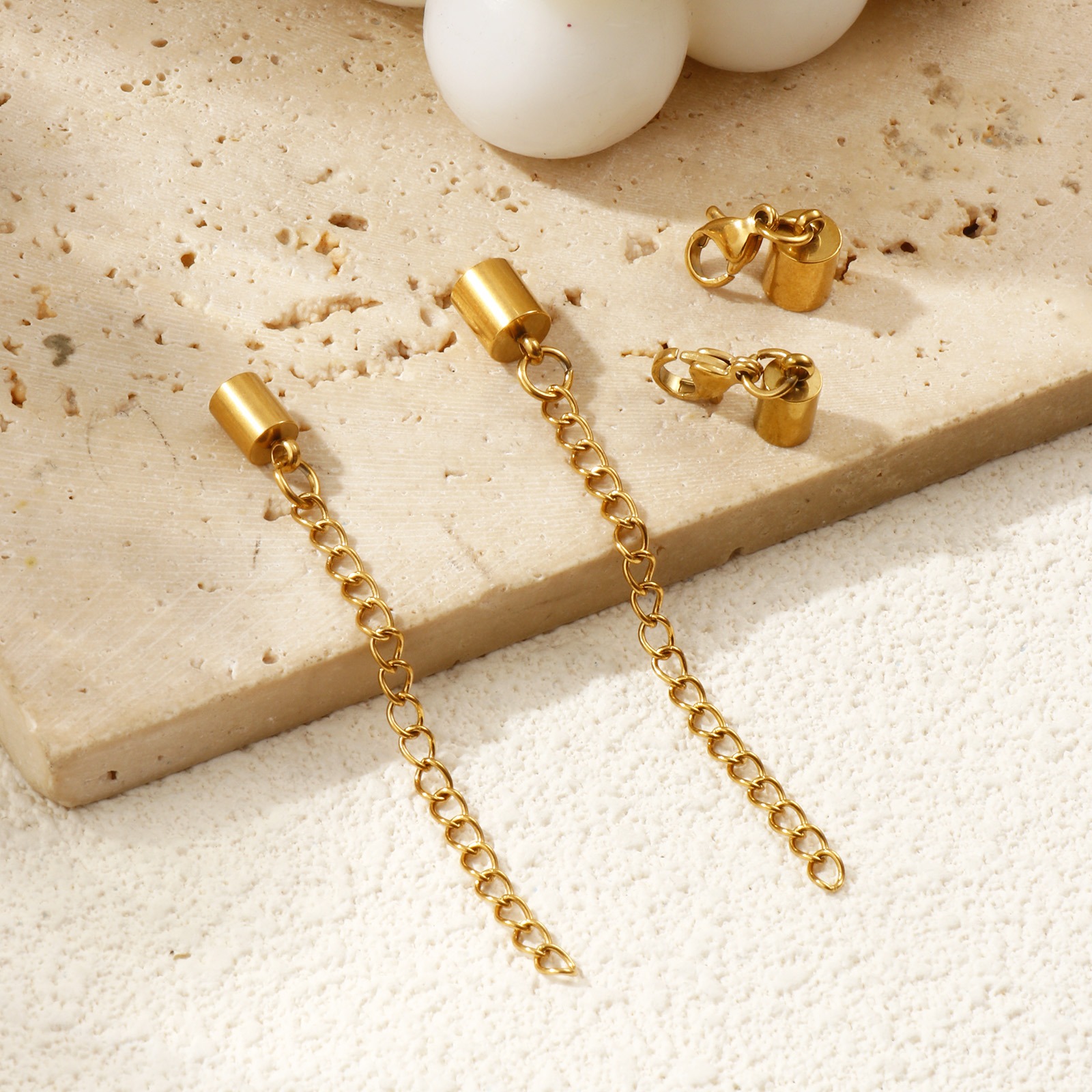 Imagen de 2 Juegos Recubrimiento al Vacío PVD Ecológico 304 Acero Inoxidable Tapa Final 18K Oro Real Chapado Con Broche de Langosta y Extensor Cadena