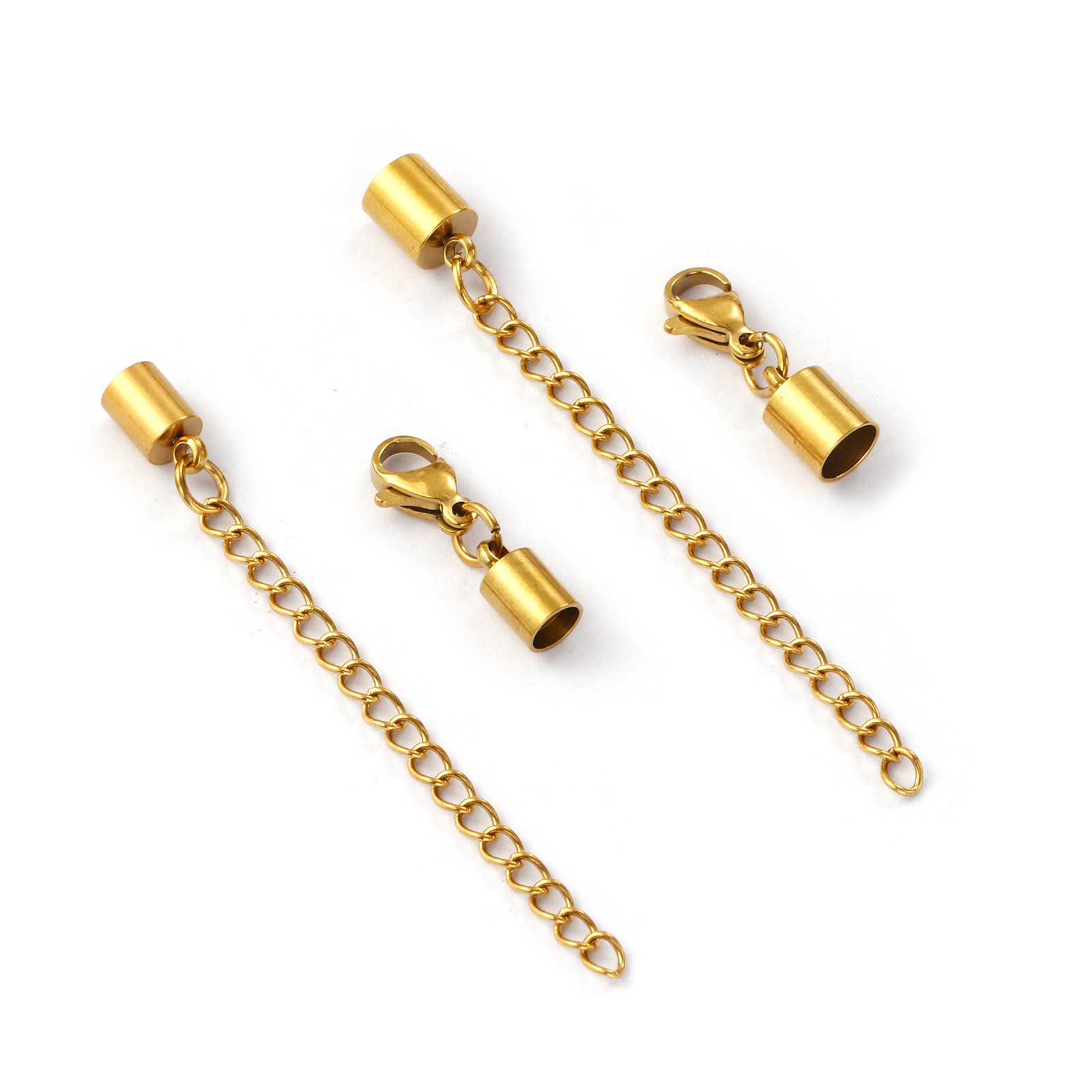 Imagen de 2 Juegos Recubrimiento al Vacío PVD Ecológico 304 Acero Inoxidable Tapa Final 18K Oro Real Chapado Con Broche de Langosta y Extensor Cadena