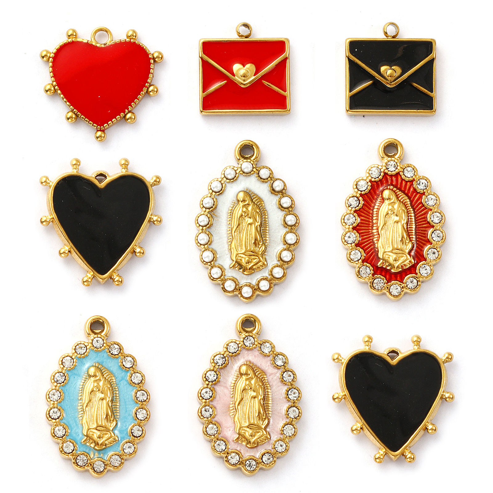Picture of Eco-friendly PVD Vacuum Plating 304 Stainless Steel & Cubic Zirconia Charms 18K Real Gold Plated Enamel