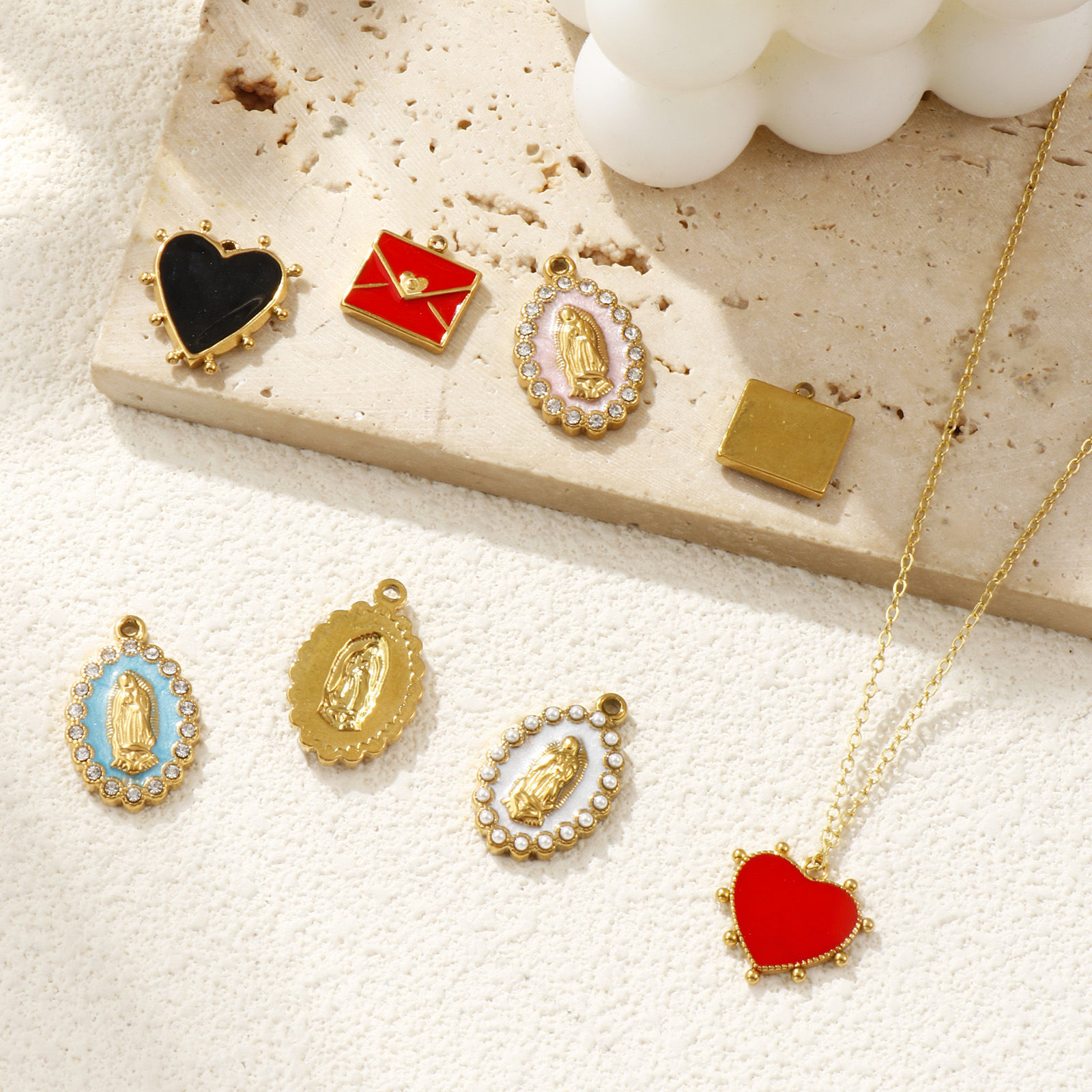 Picture of Eco-friendly PVD Vacuum Plating 304 Stainless Steel & Cubic Zirconia Charms 18K Real Gold Plated Enamel